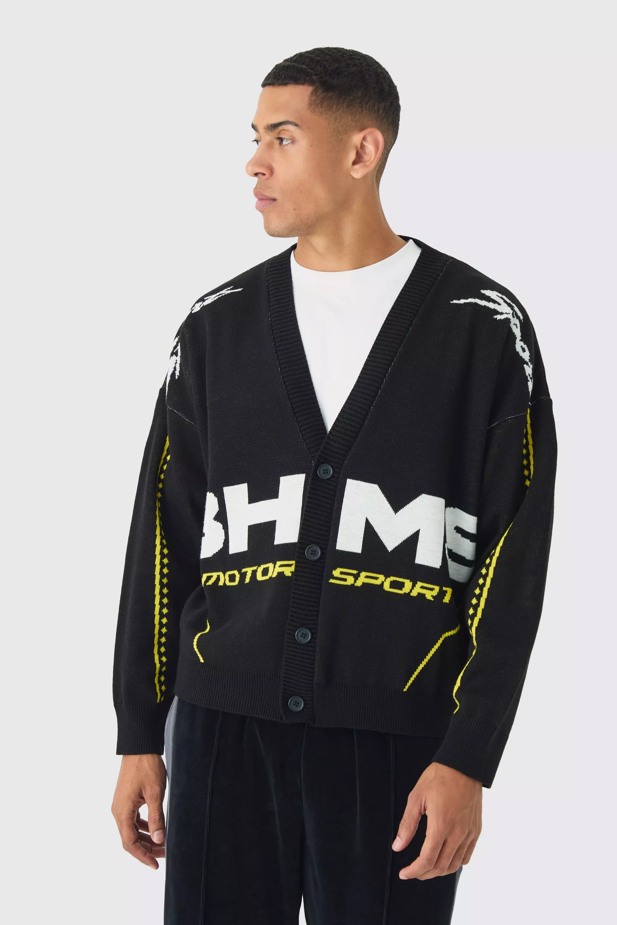 Black Oversized Boxy Moto Knitted Cardigan alternative image