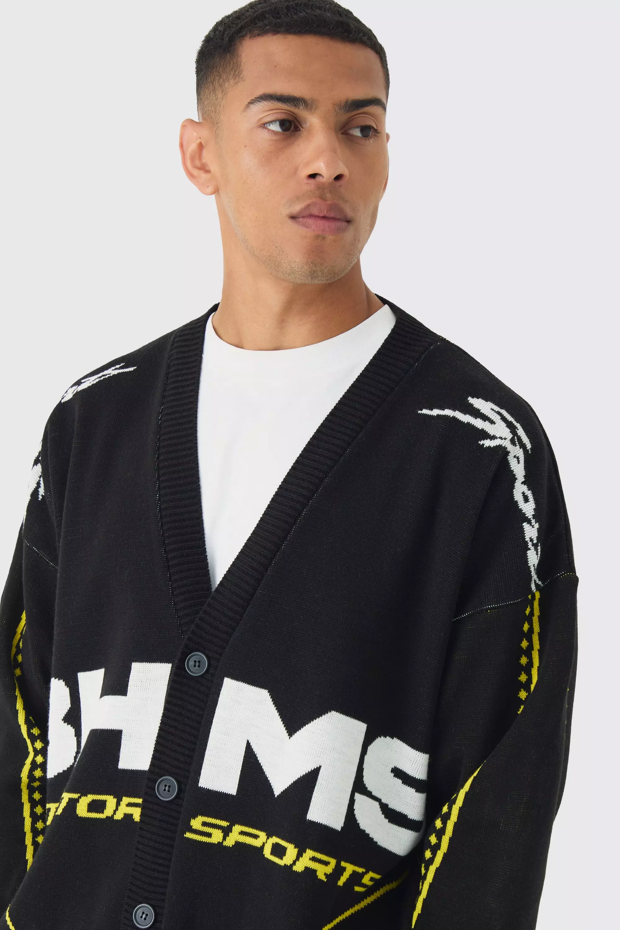 Black Oversized Boxy Moto Knitted Cardigan alternative image