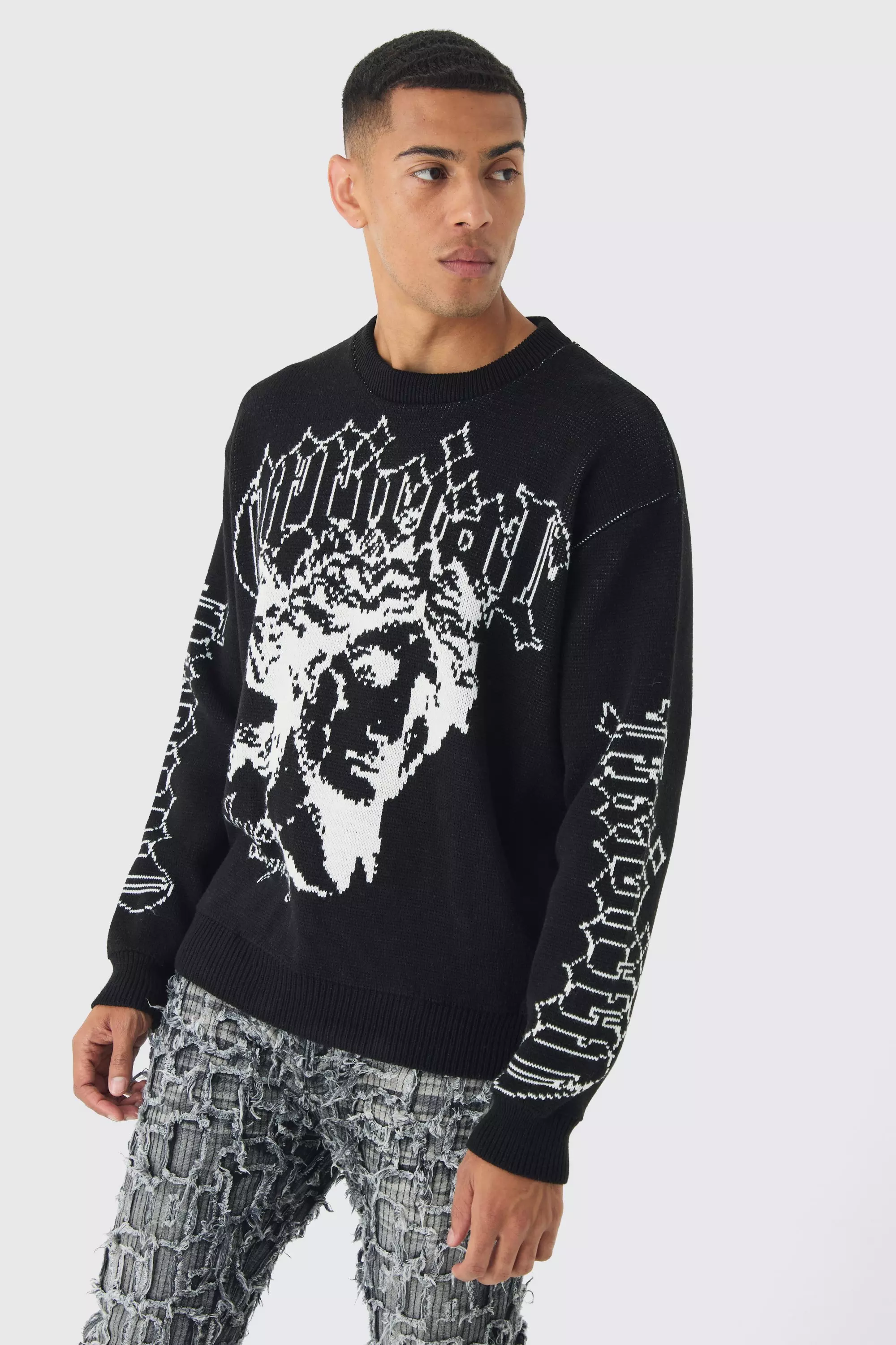 Oversized Boxy Renaissance Jacquard Sweater Black