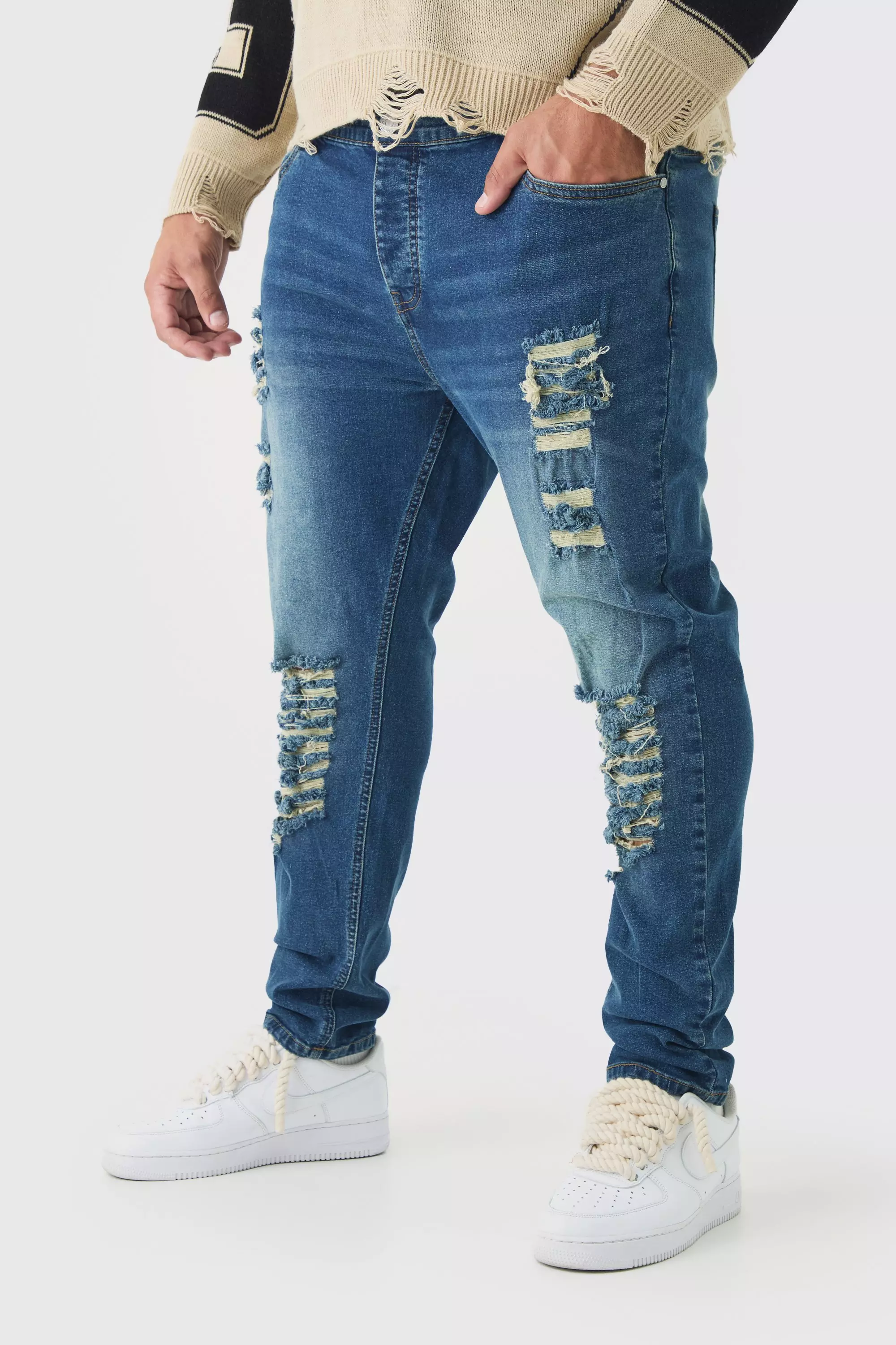 Plus Skinny Jeans With All Over Rips Vintage blue