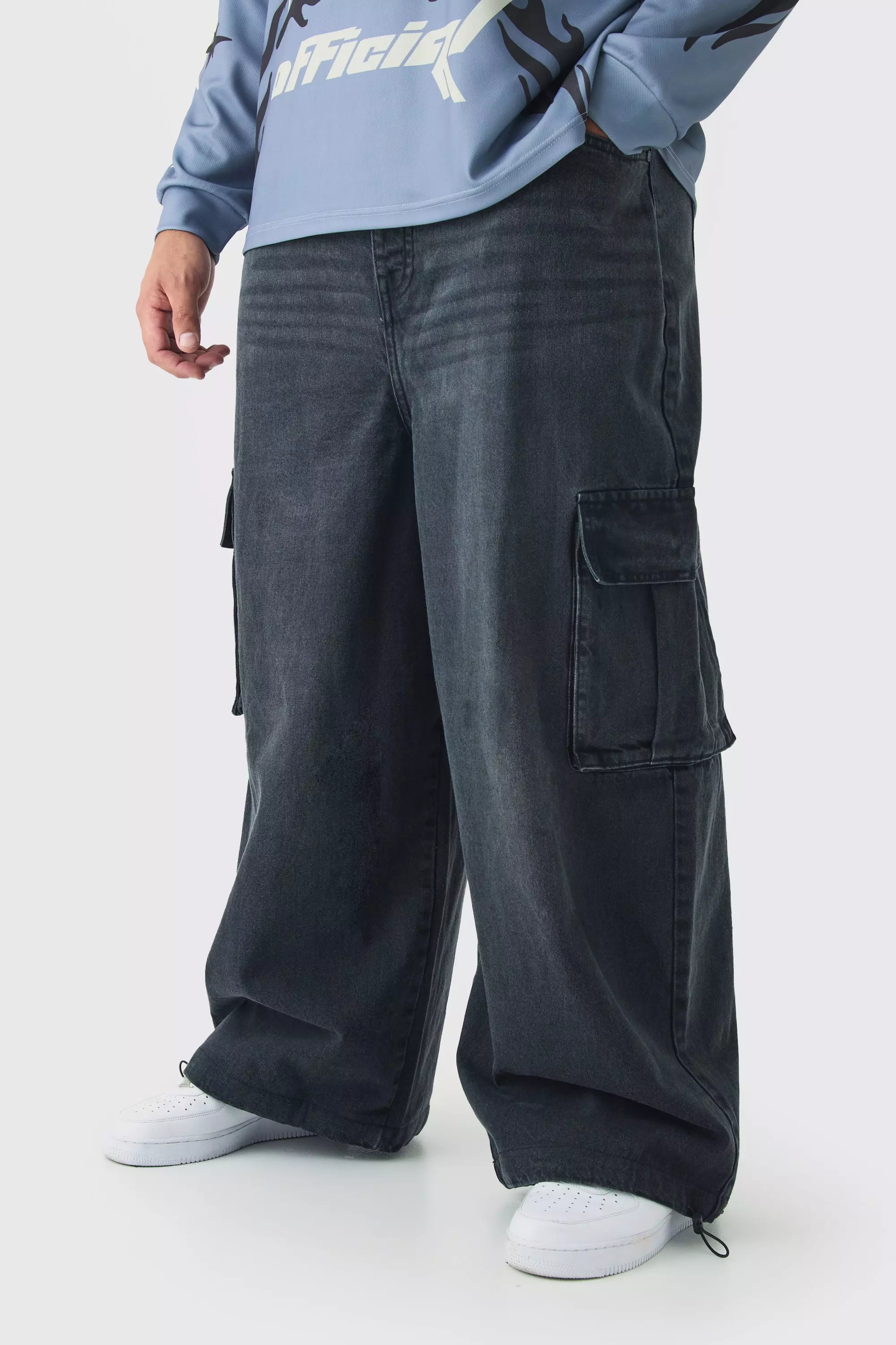 Grande taille - Jean cargo en denim, Washed black autre image