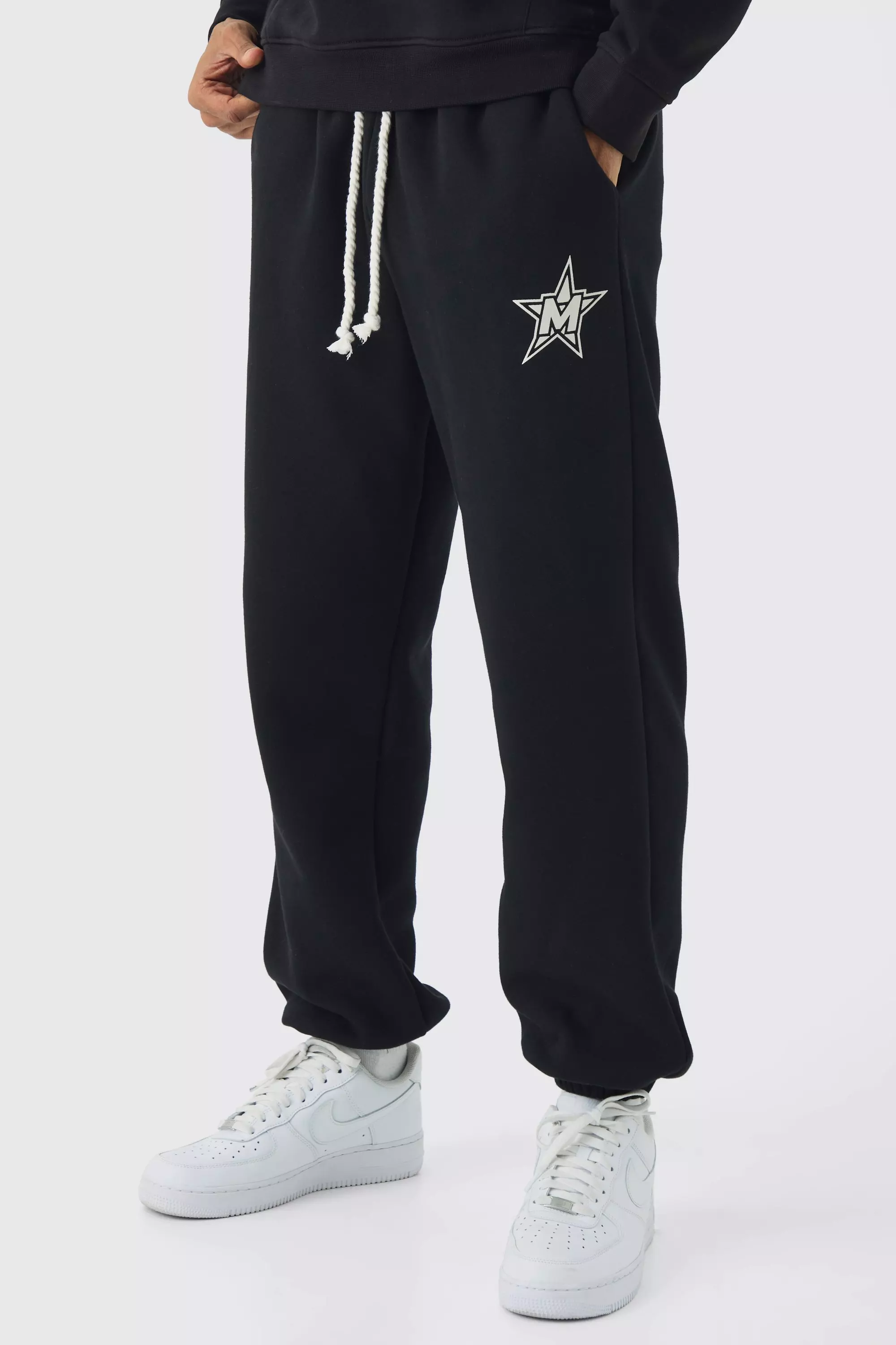 Oversized Rope Drawcords Varsity Sweatpants Black