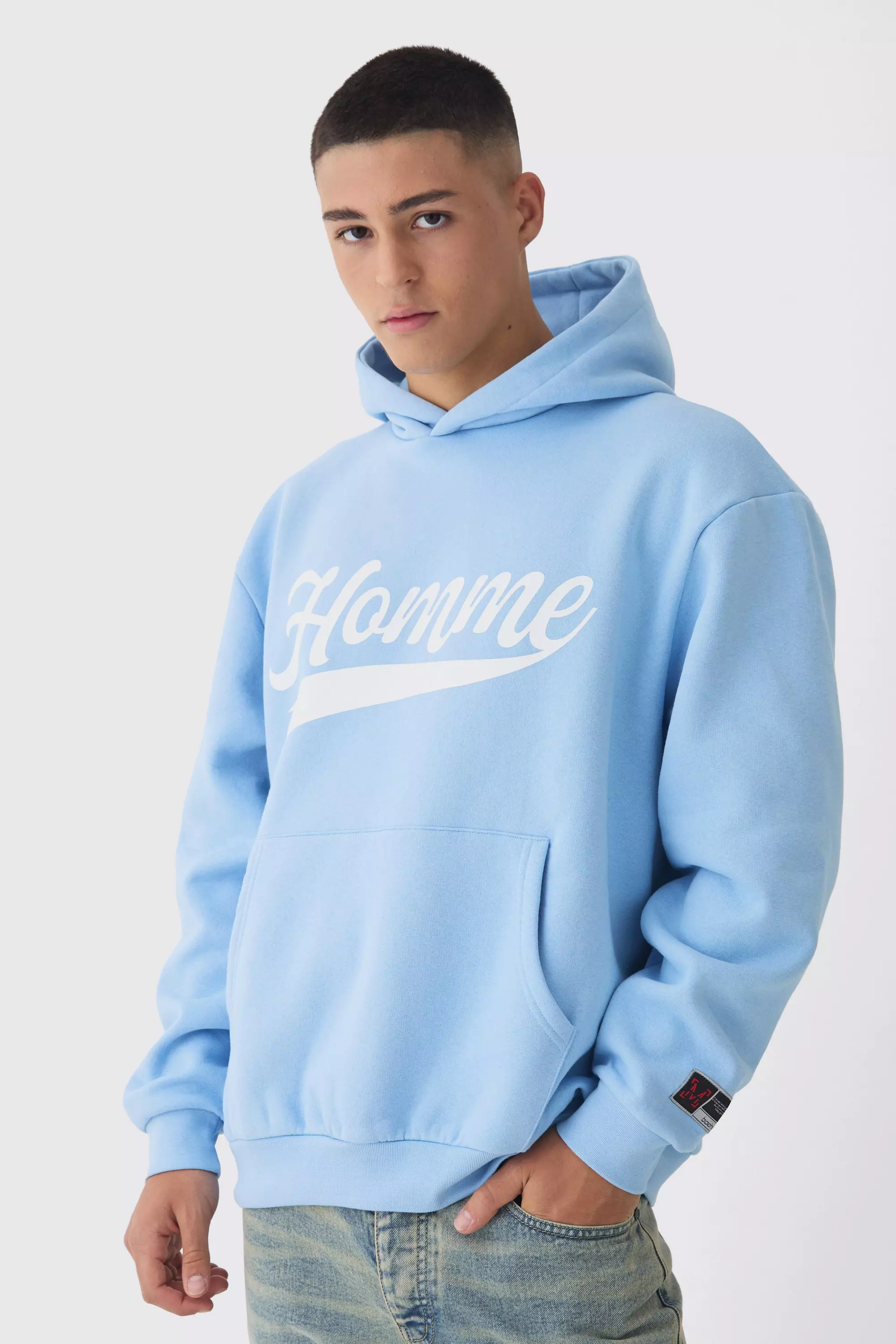 Oversized Homme Printed Varsity Sweatshirt boohooMAN