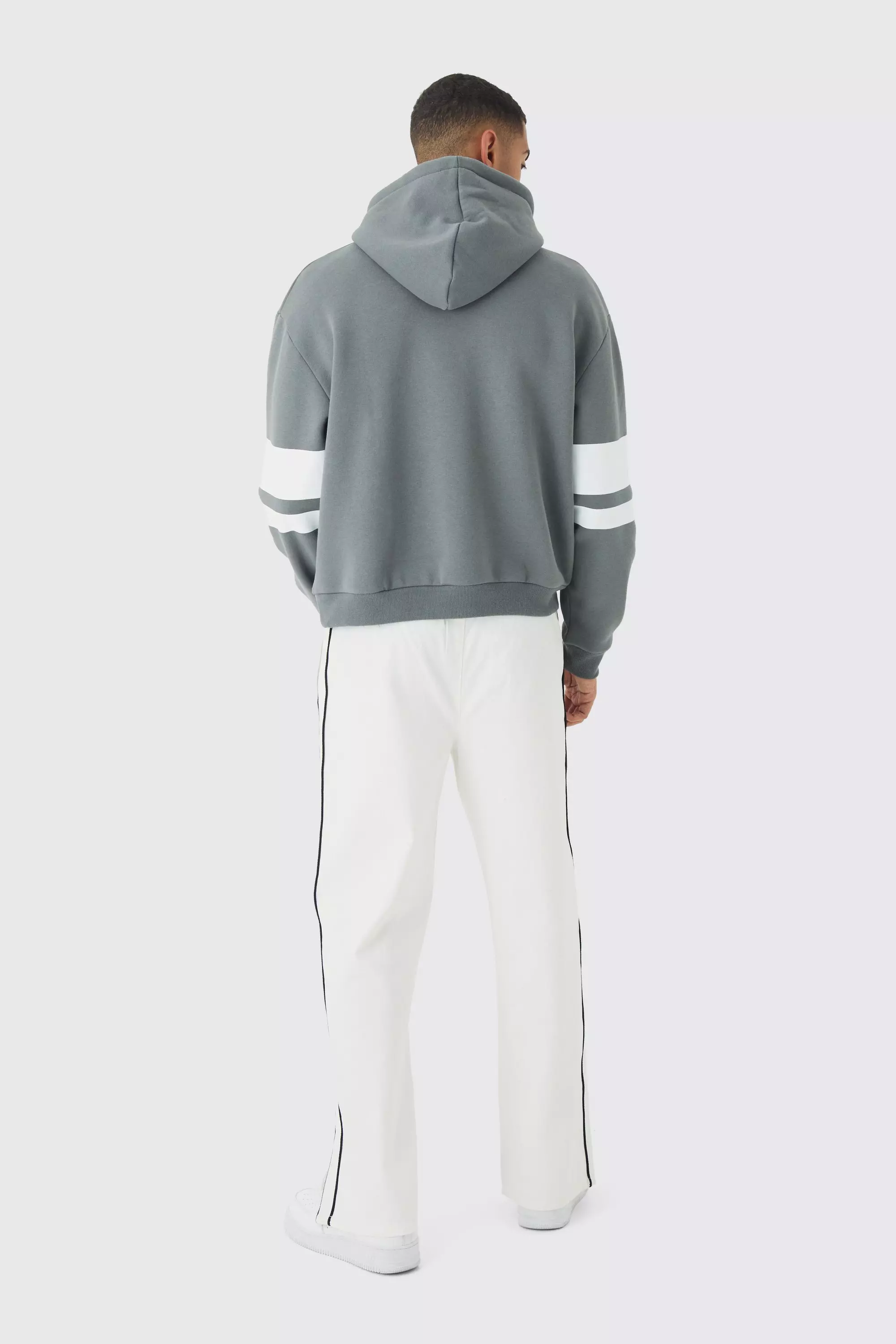 Grey Oversized Boxy Varsity Stripe Hoodie alternative image