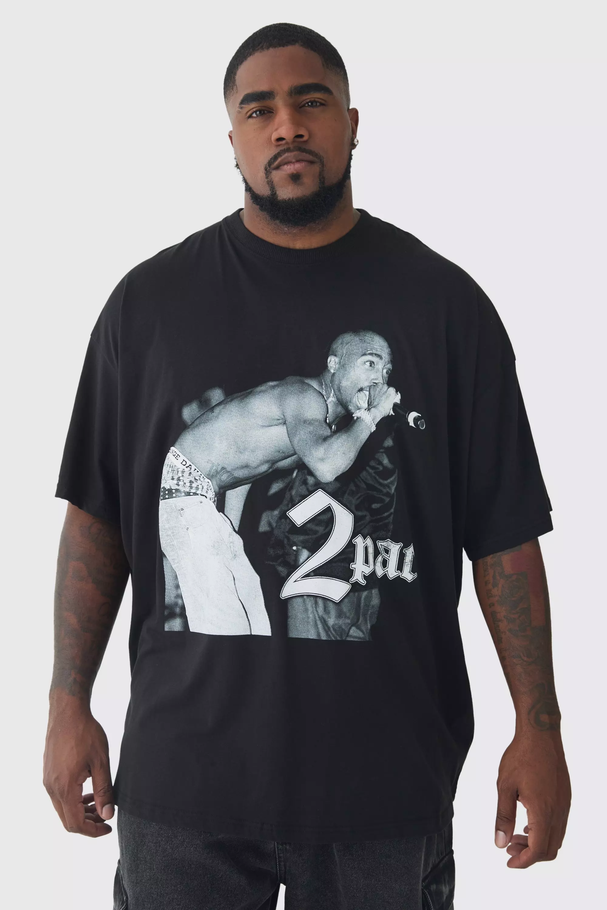 Plus Oversized Tupac License Print T-Shirt Black