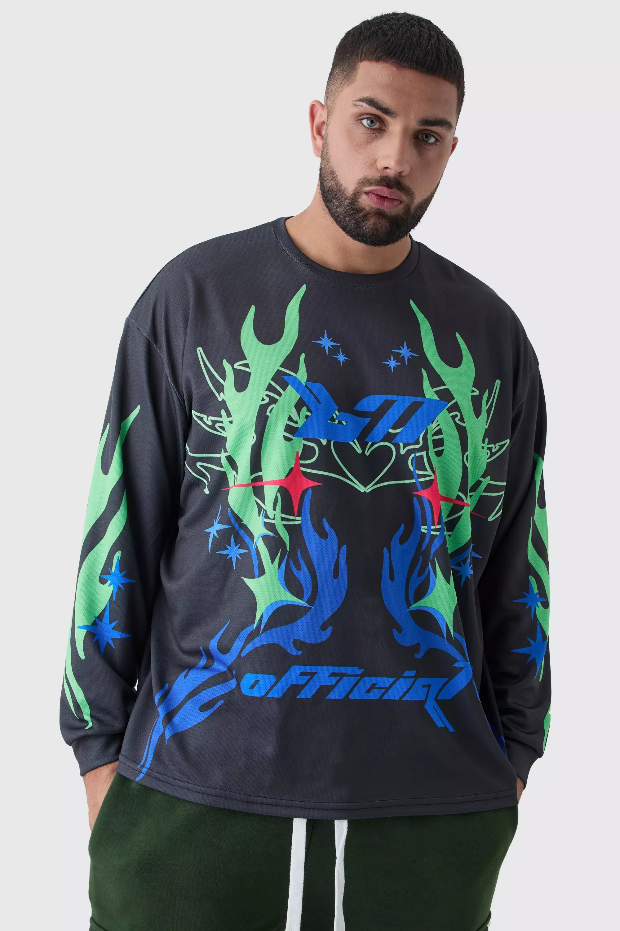 Black Plus Oversized Closed Mesh Graffiti Moto T-shirt alternative image