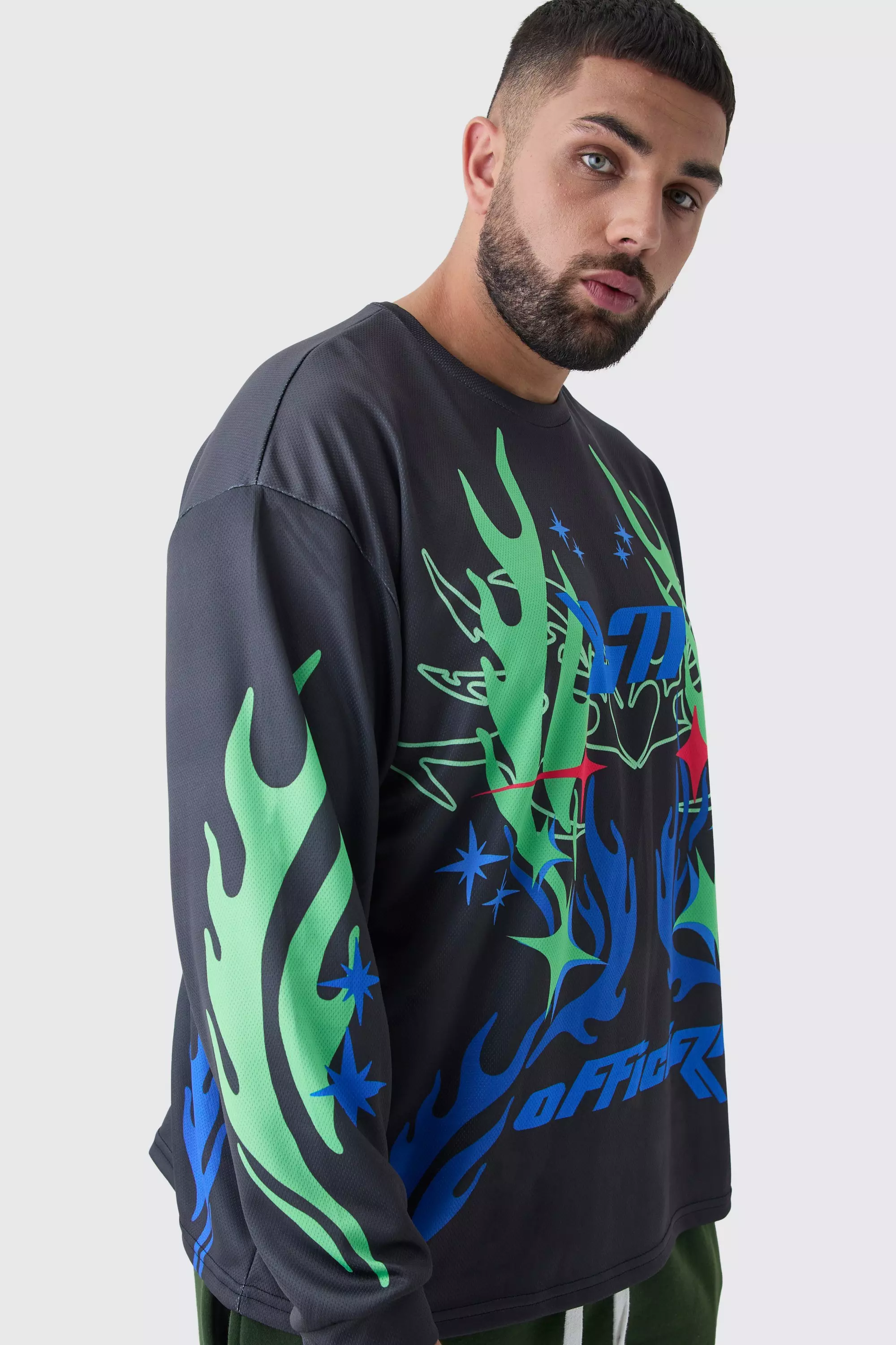 Black Plus Oversized Closed Mesh Graffiti Moto T-shirt alternative image