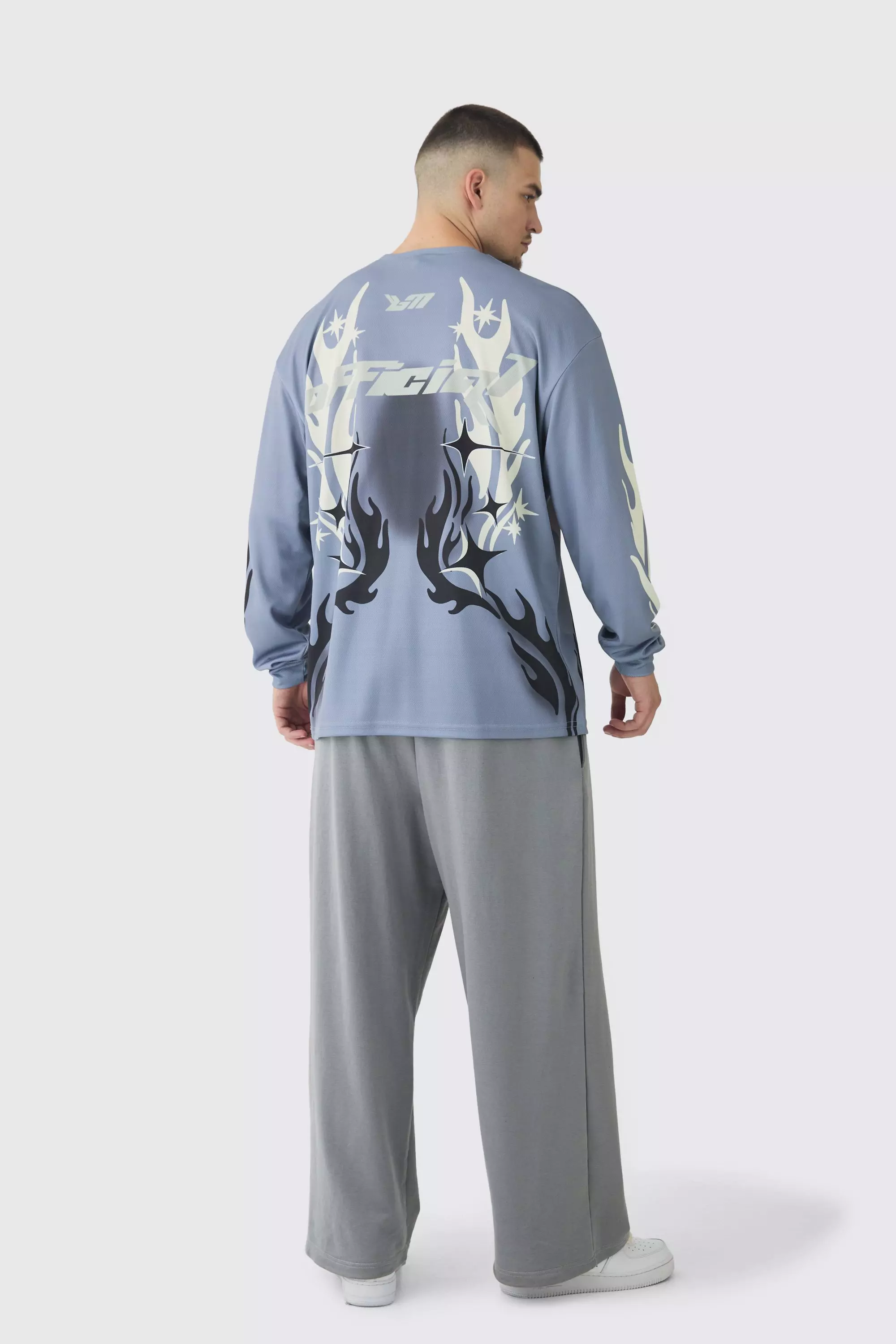 Grey Tall Oversized Mesh Graffiti Moto T-Shirt alternatieve afbeelding