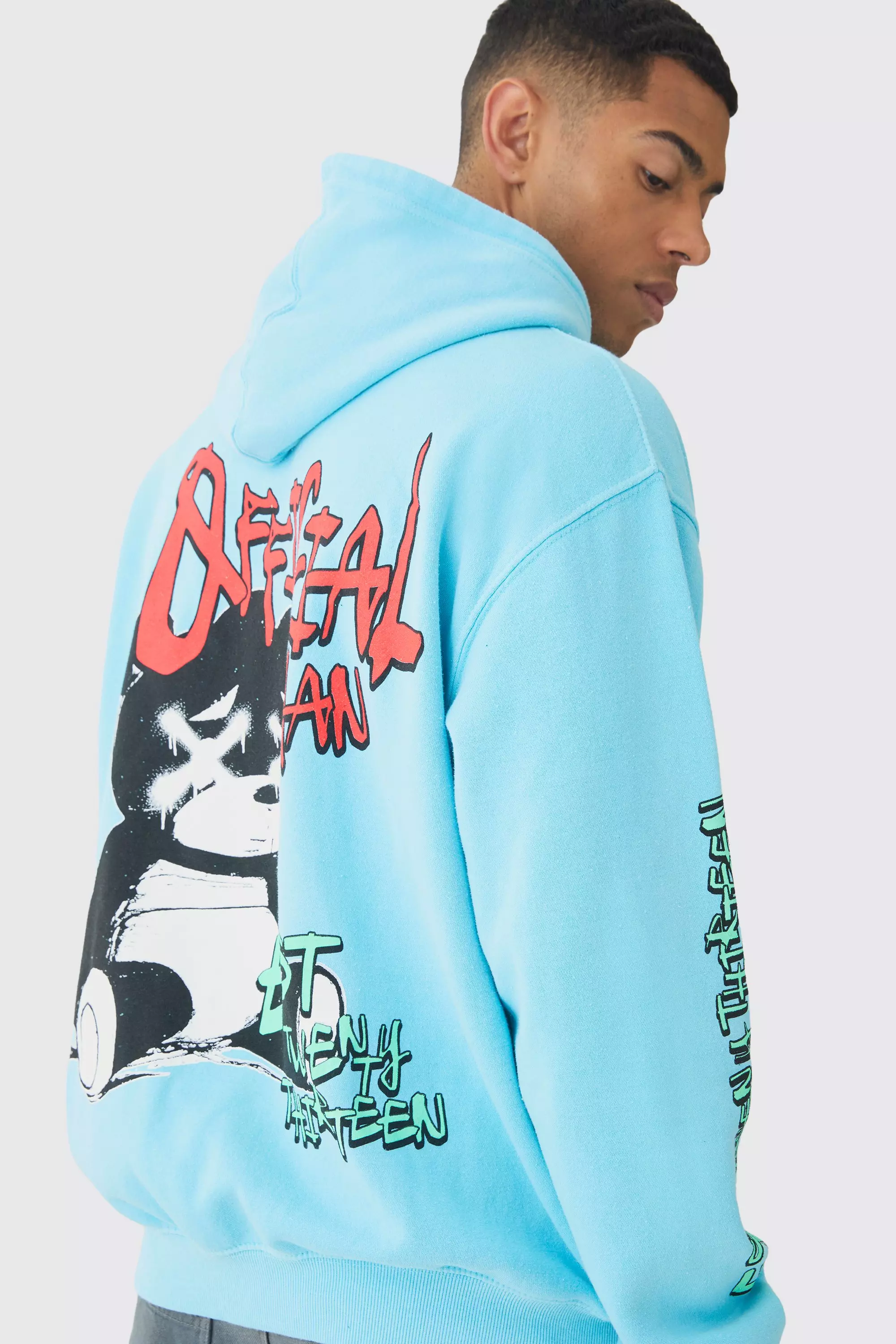 Aqua Blue Oversized Washed Official Man Bear Hoodie