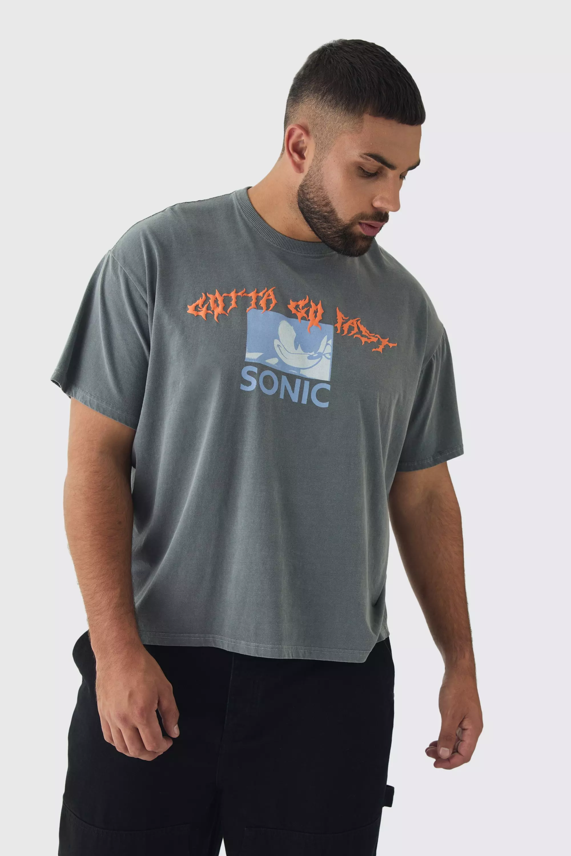 Plus Sonic Licence Washed T-shirt in Grey White