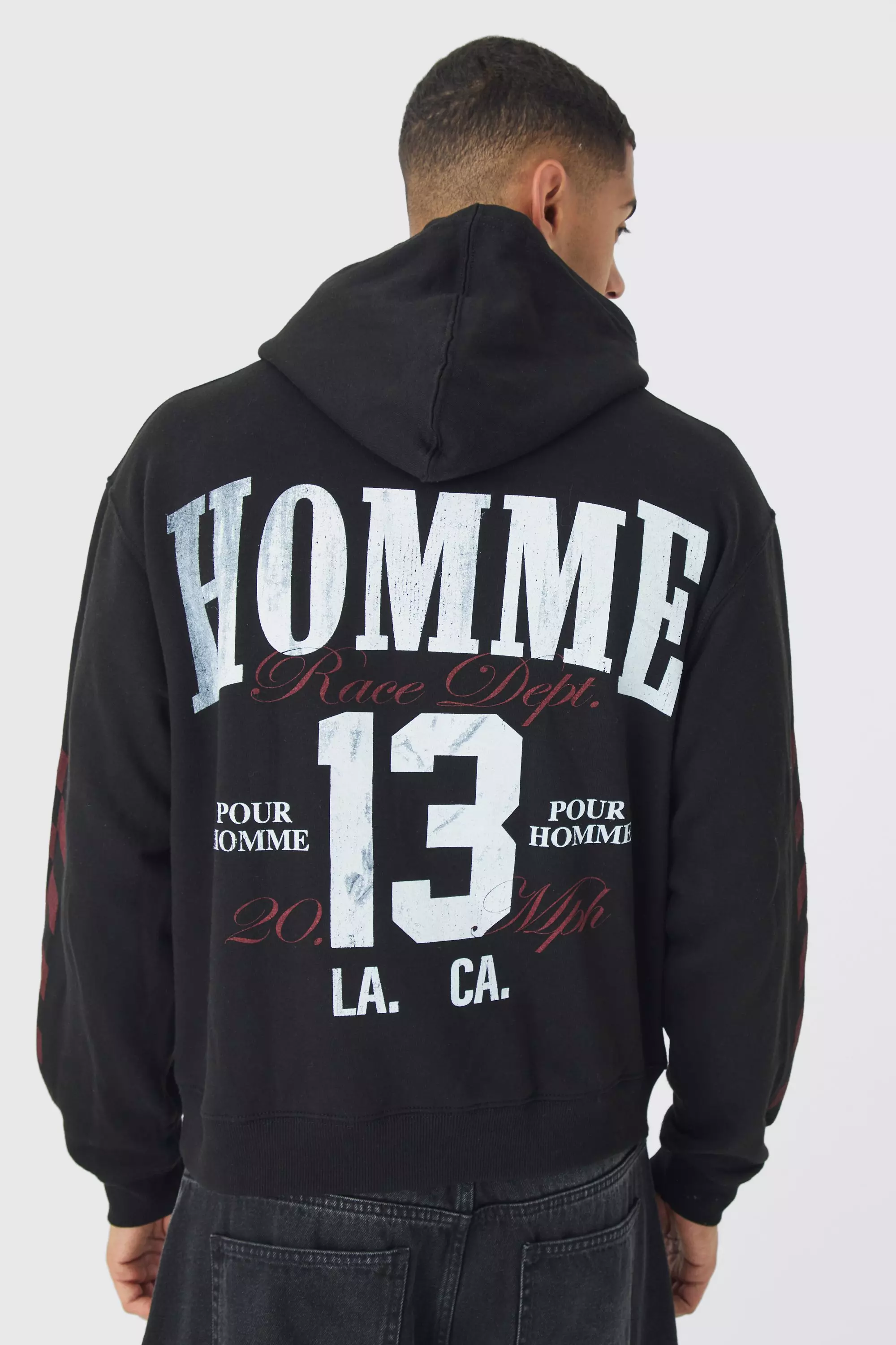 Oversized Boxy Homme 13 Moto Hoodie Black