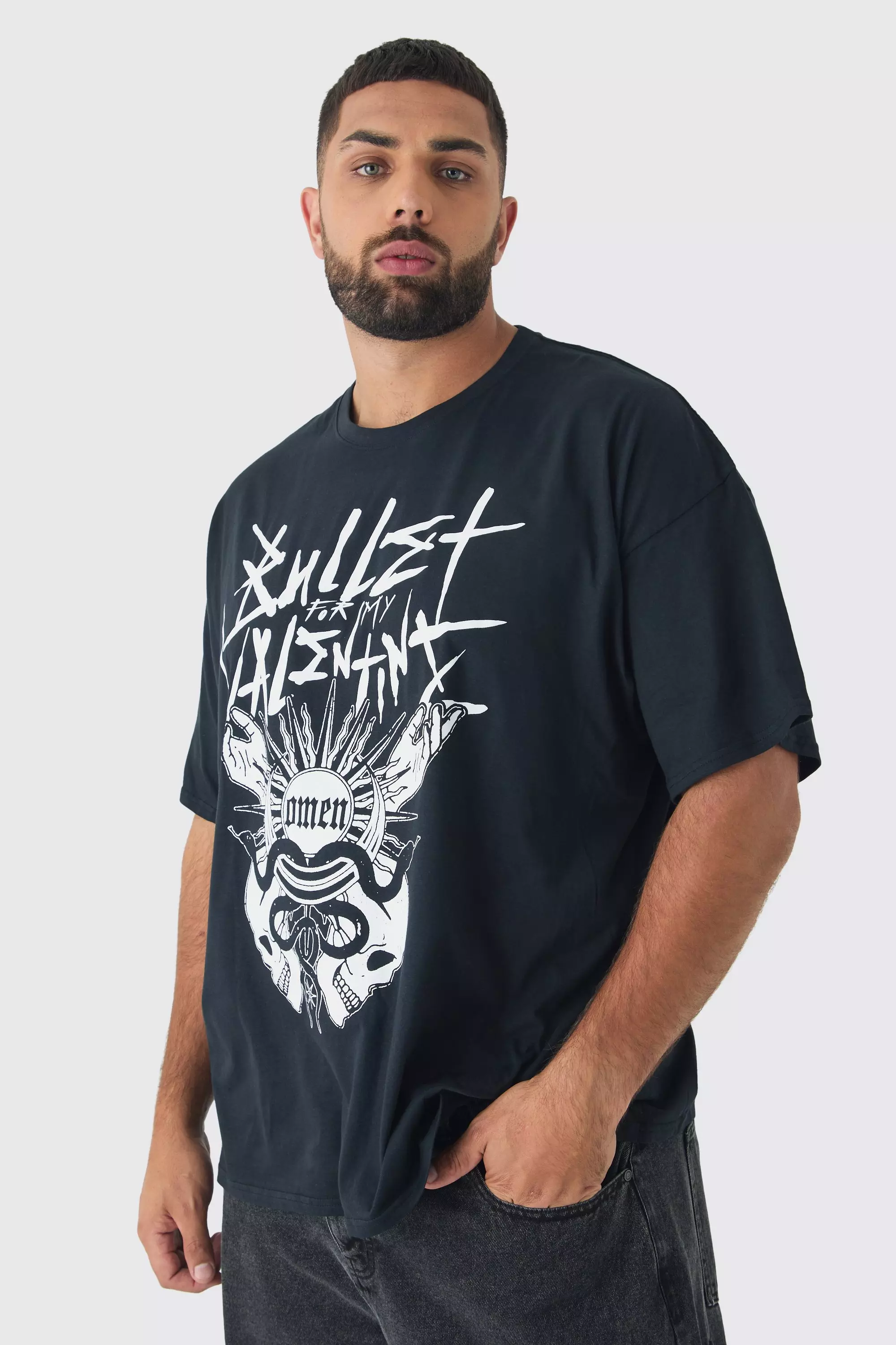 Plus Oversized Bullet for my Valentine License Print T Shirt boohooMAN UK