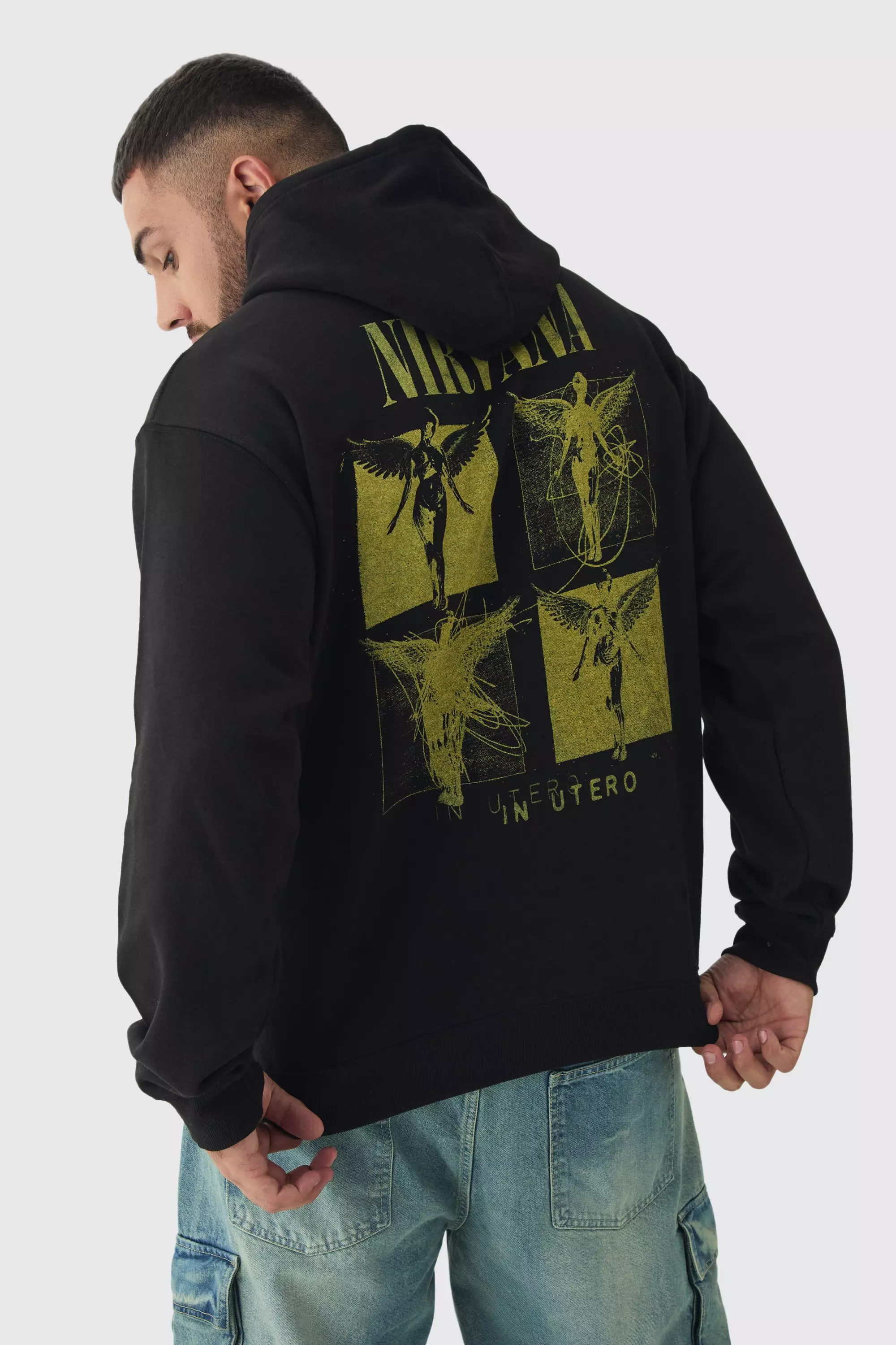 Black Plus Oversized Nirvana License Print Hoodie