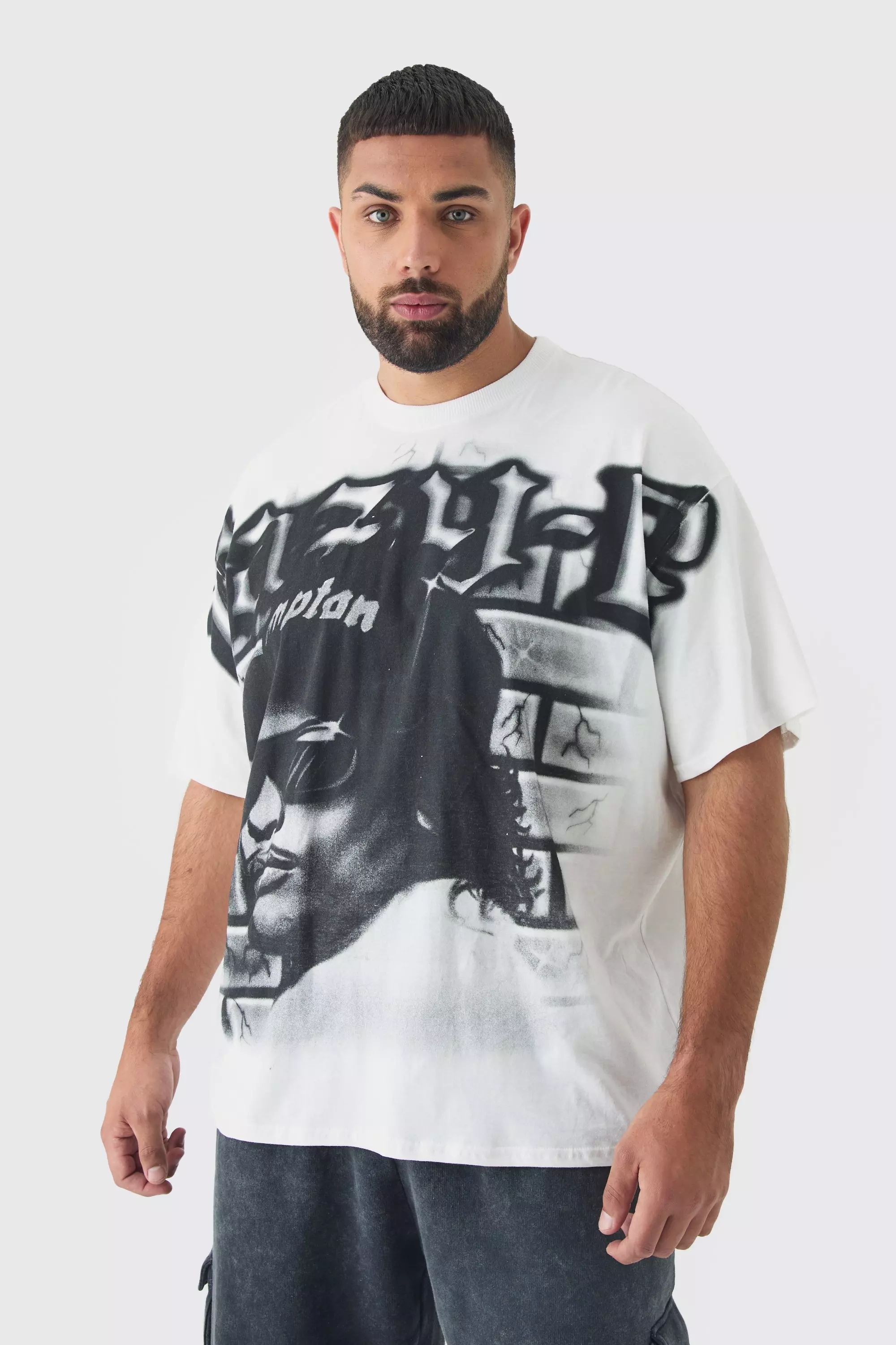 Plus Oversized Eazy E Large Scale License Print T-Shirt White