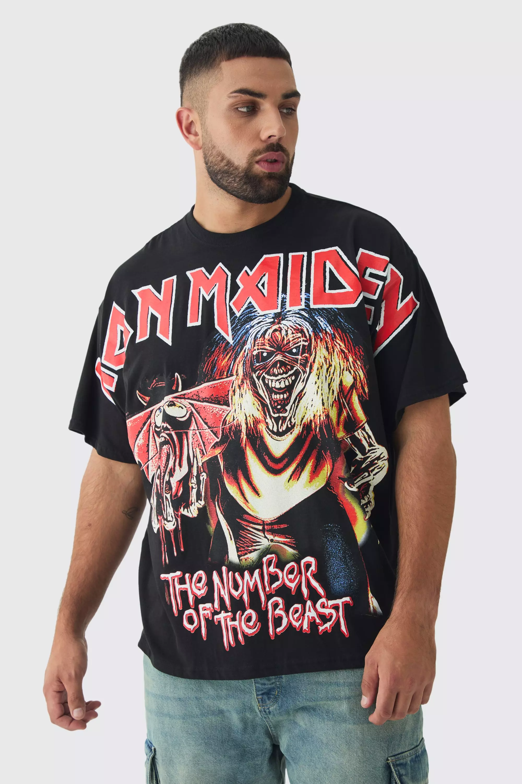 Plus Oversized Iron Maiden Large Scale License Print T-Shirt Black