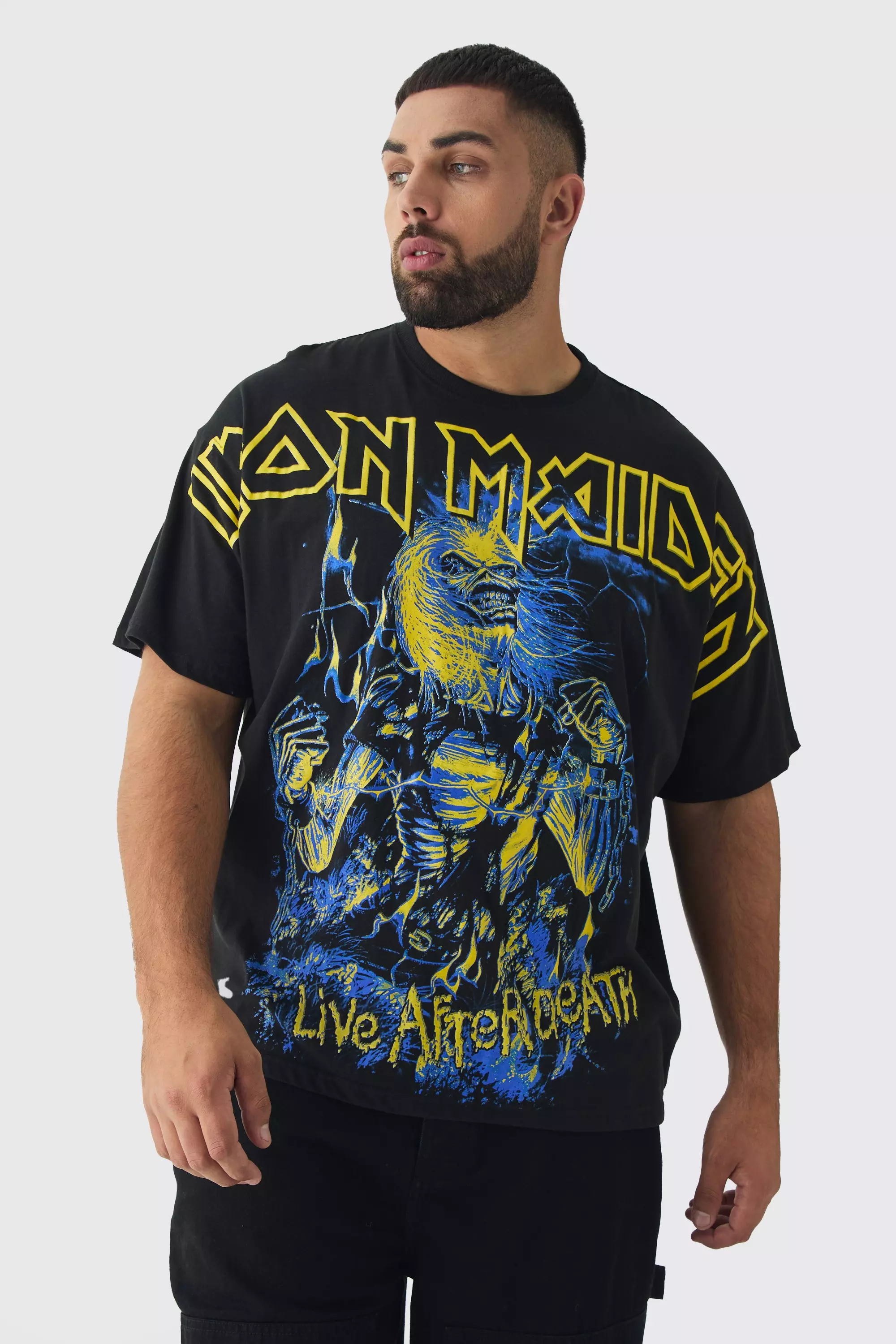 Plus Oversized Iron Maiden Large Scale License Print T-Shirt Black