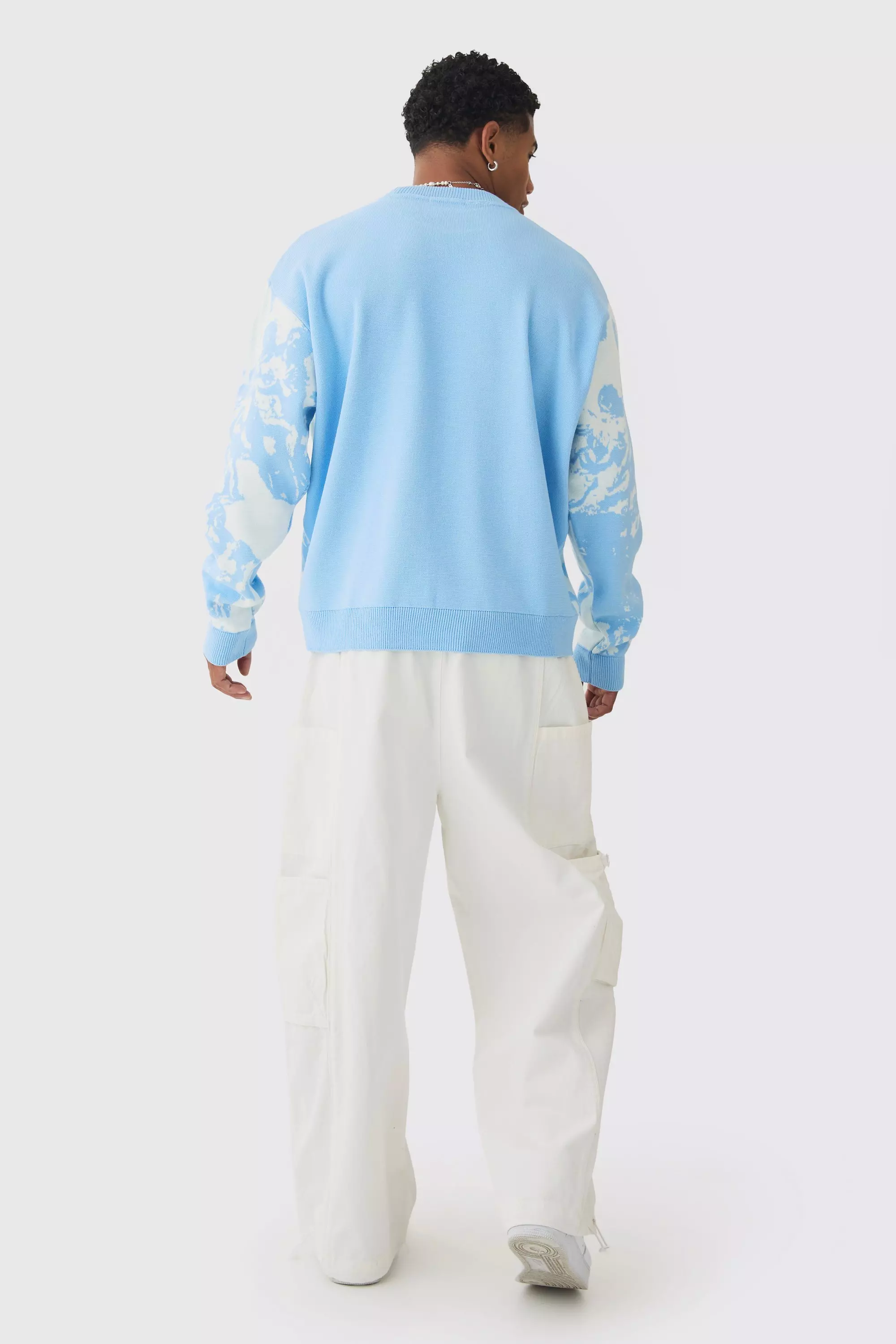 Light blue Oversized Gebreide Boxy Renaissance Print Trui alternatieve afbeelding