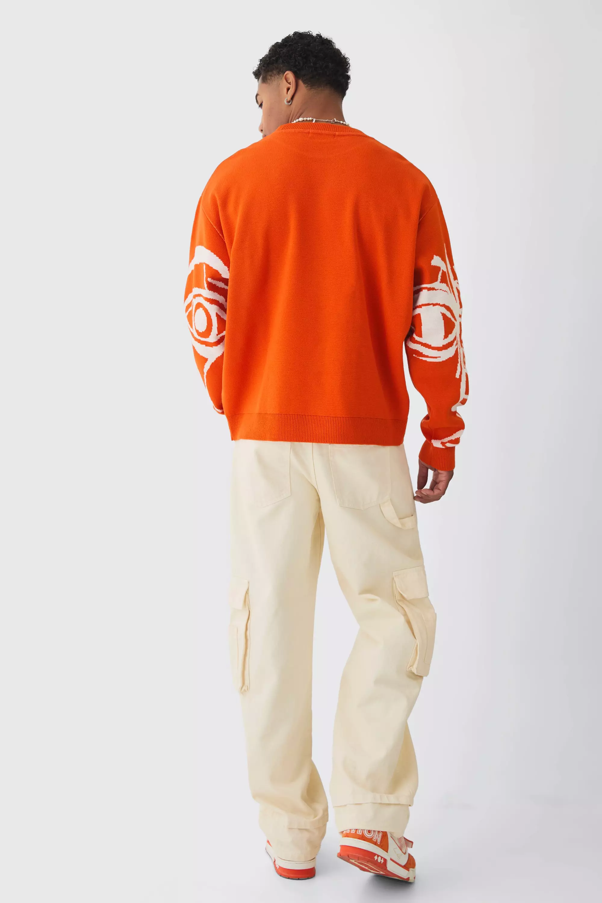 Oversized Boxy Abstract Line Face Knitted Sweater