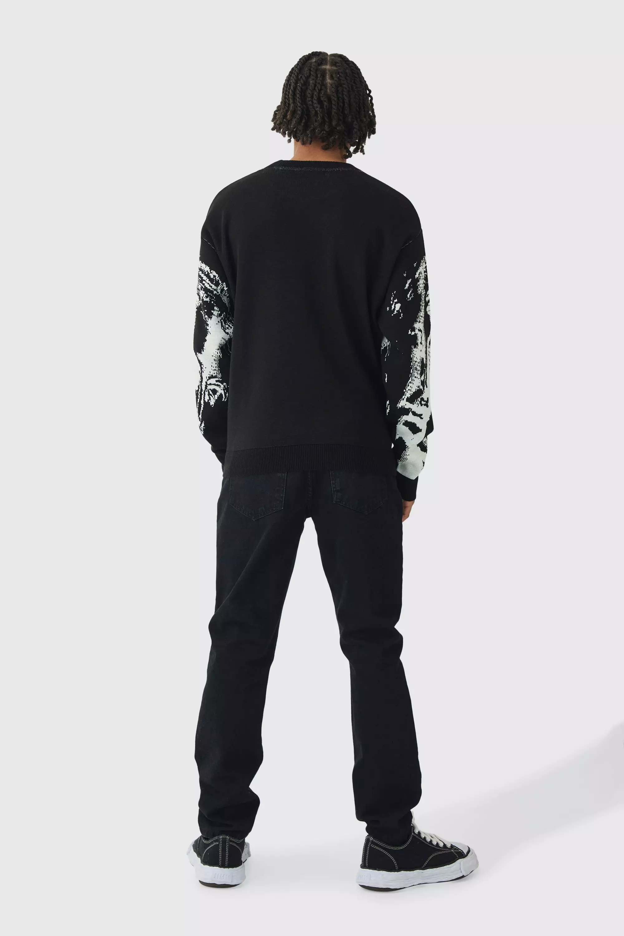Black Oversized Gebreide Boxy Renaissance Smiley Trui alternatieve afbeelding