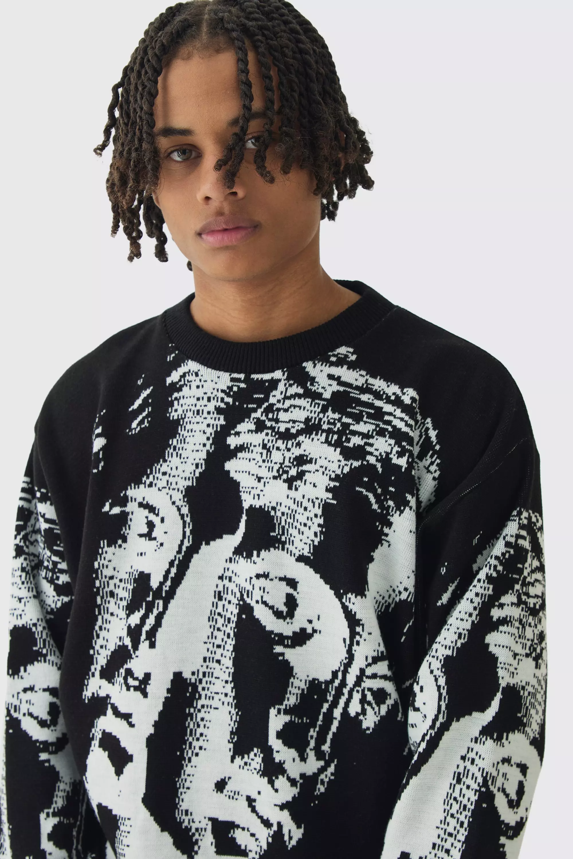 Black Oversized Gebreide Boxy Renaissance Smiley Trui alternatieve afbeelding