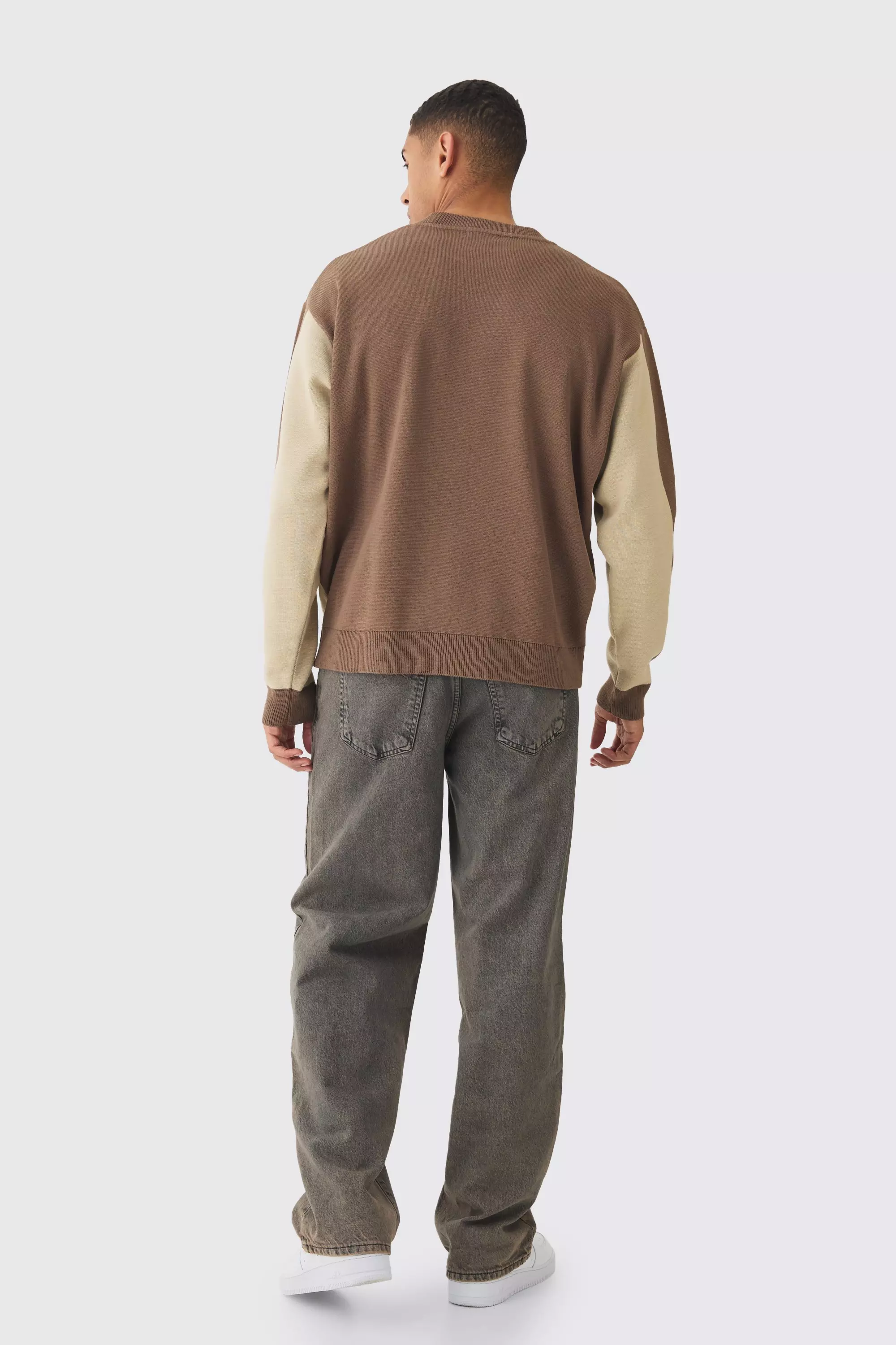Pull oversize rayé en maille moto, Taupe autre image