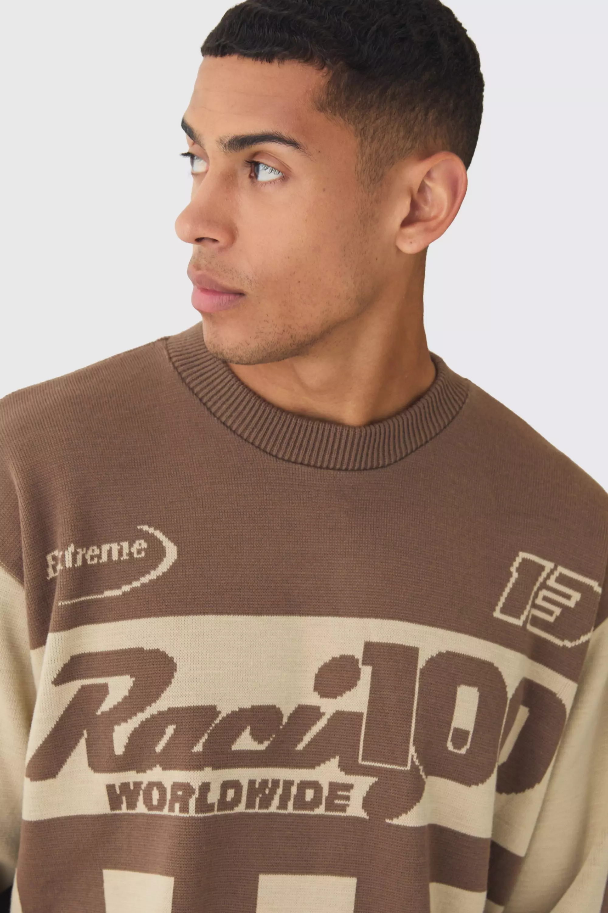 Pull oversize rayé en maille moto, Taupe autre image
