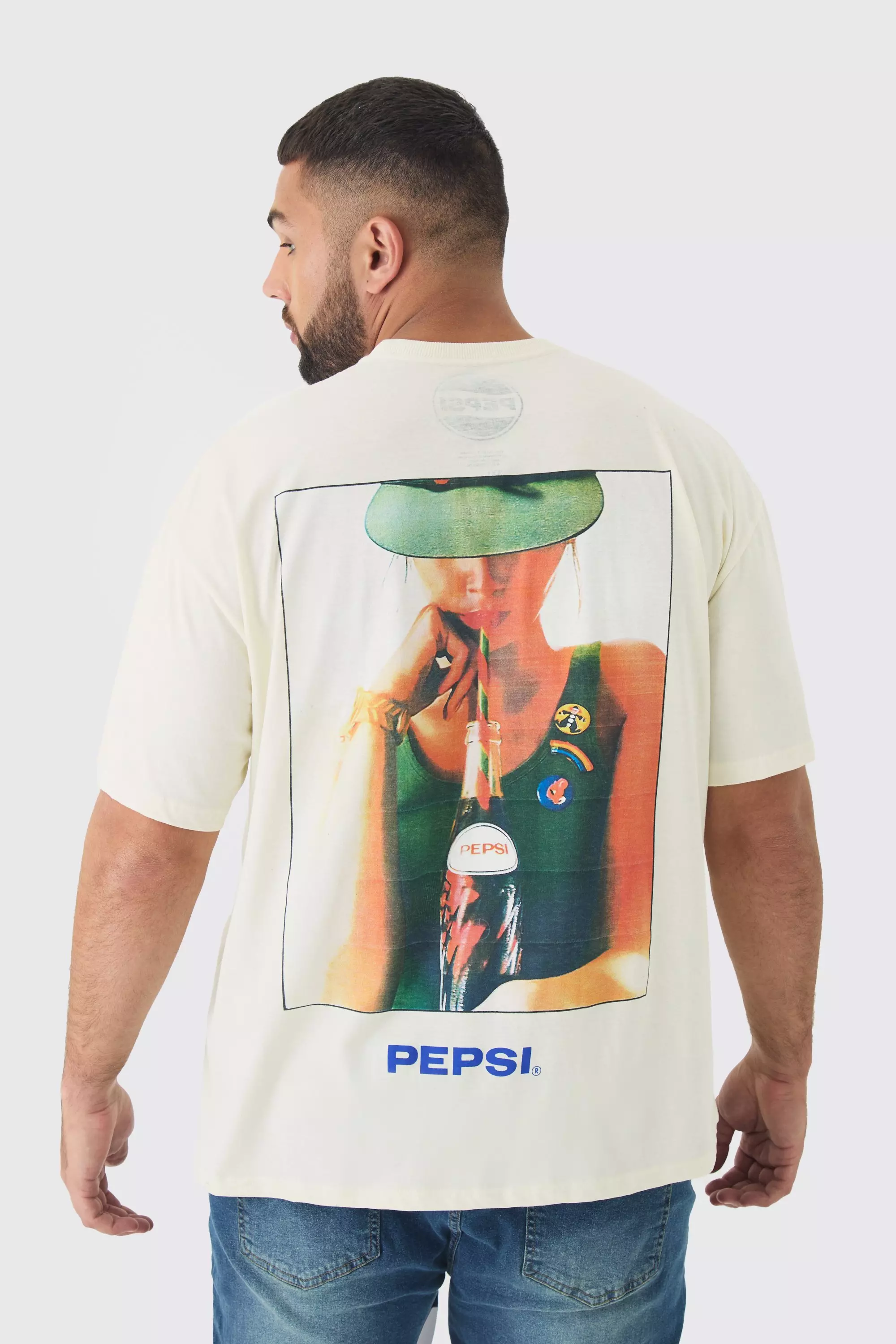 Ecru White Plus Oversized Pepsi License Print T-Shirt