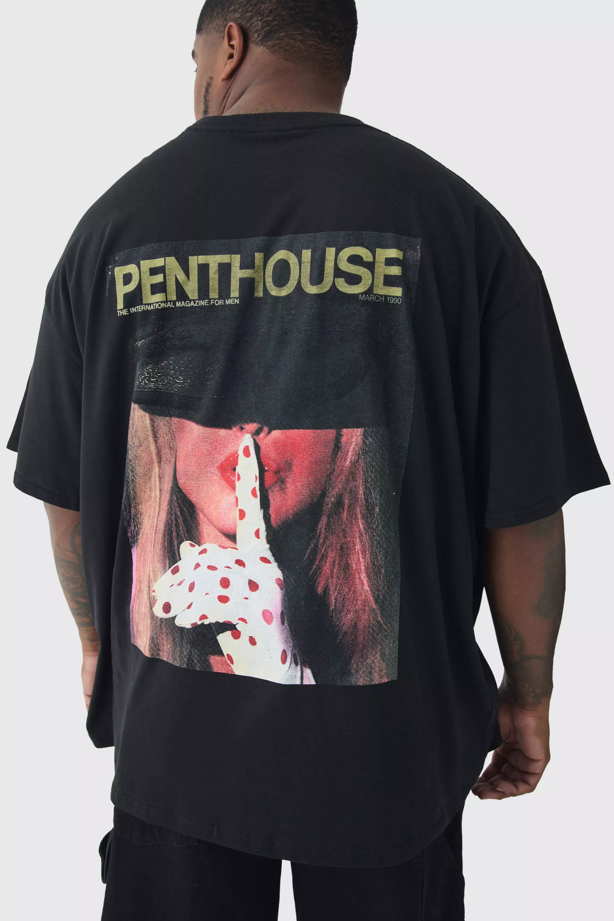 Plus Oversized Penthouse Magazine License T-Shirt Black