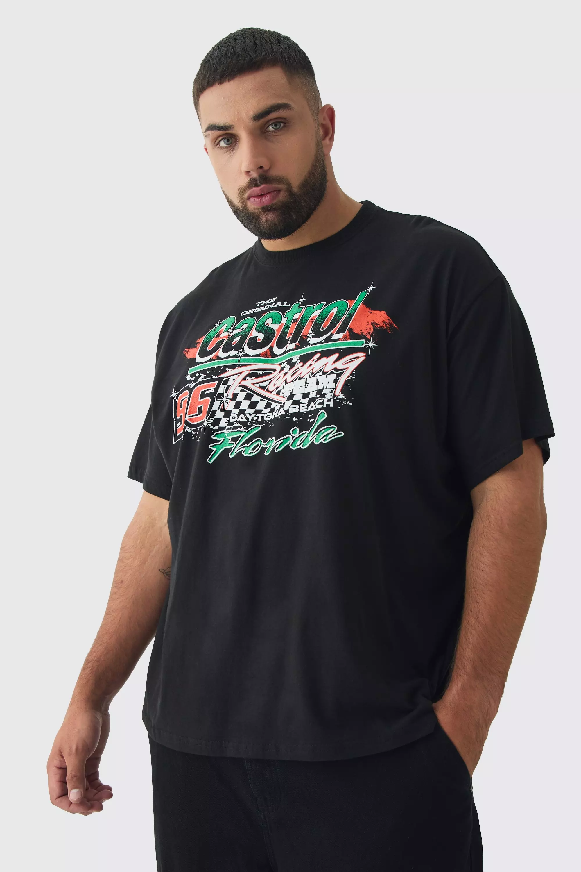 Plus Oversized Castrol GTX License Print T-Shirt Black