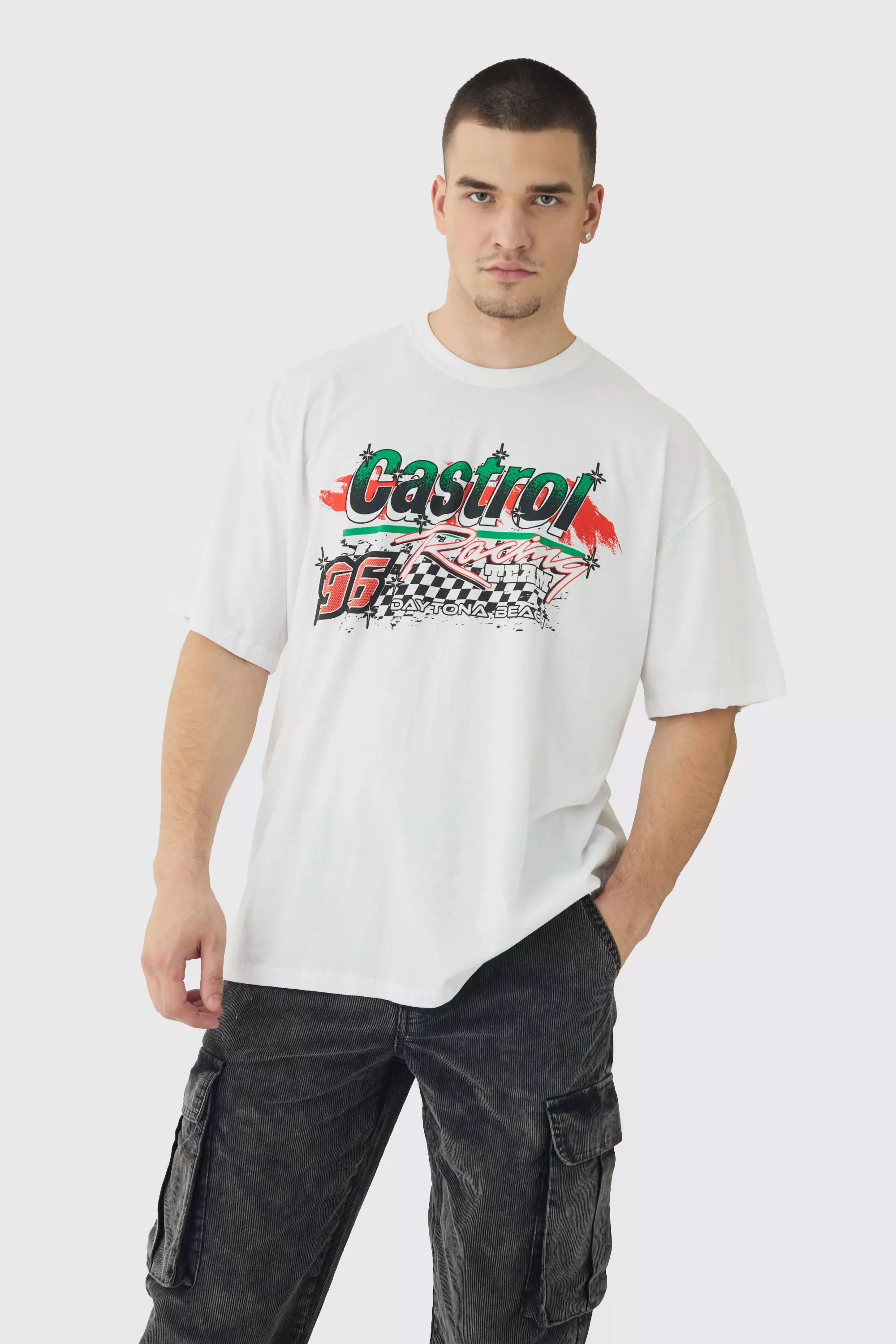 White Tall Oversized Castrol GTX License Print T-Shirt alternative image