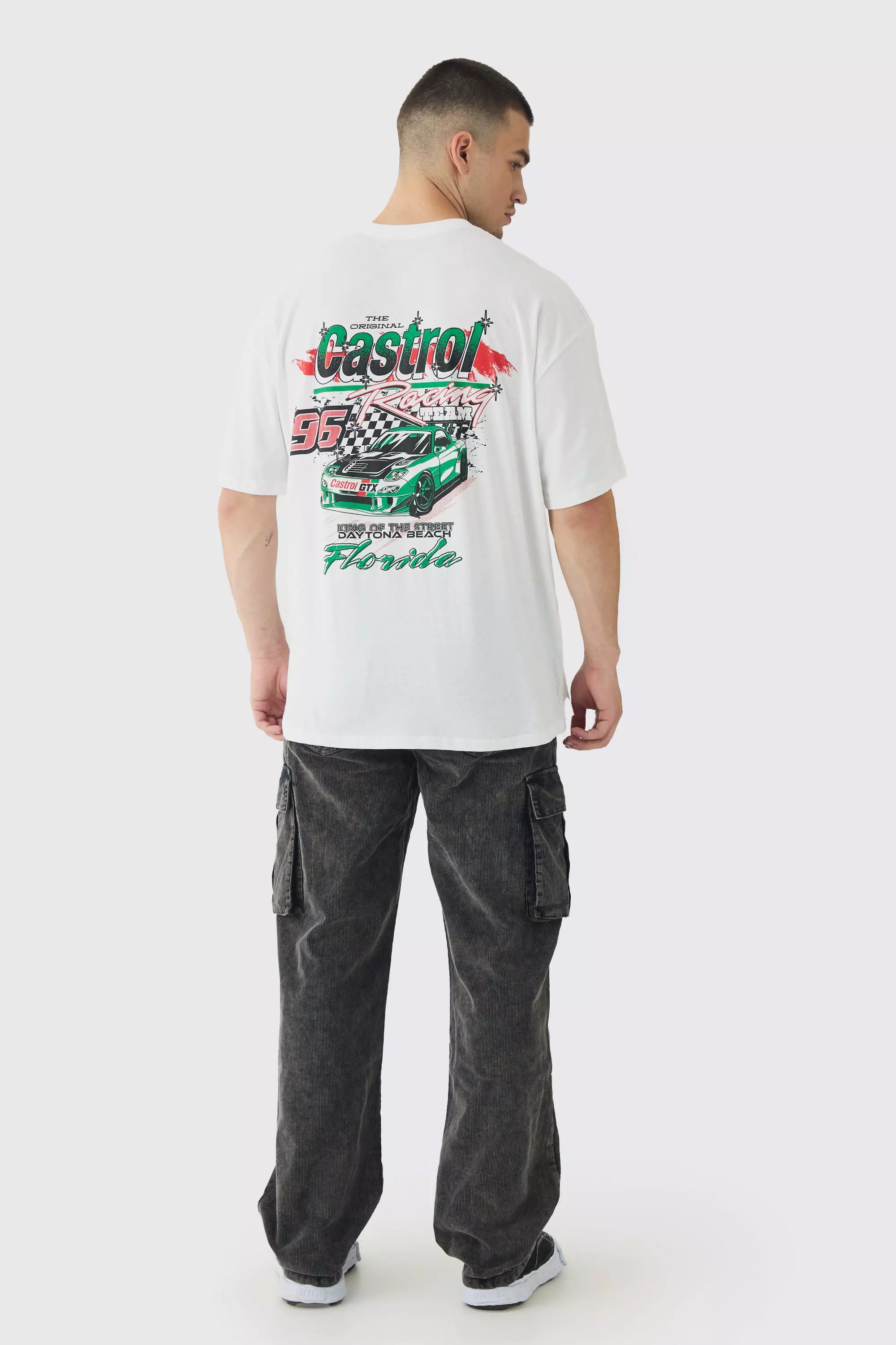 White Tall Oversized Castrol GTX License Print T-Shirt alternative image