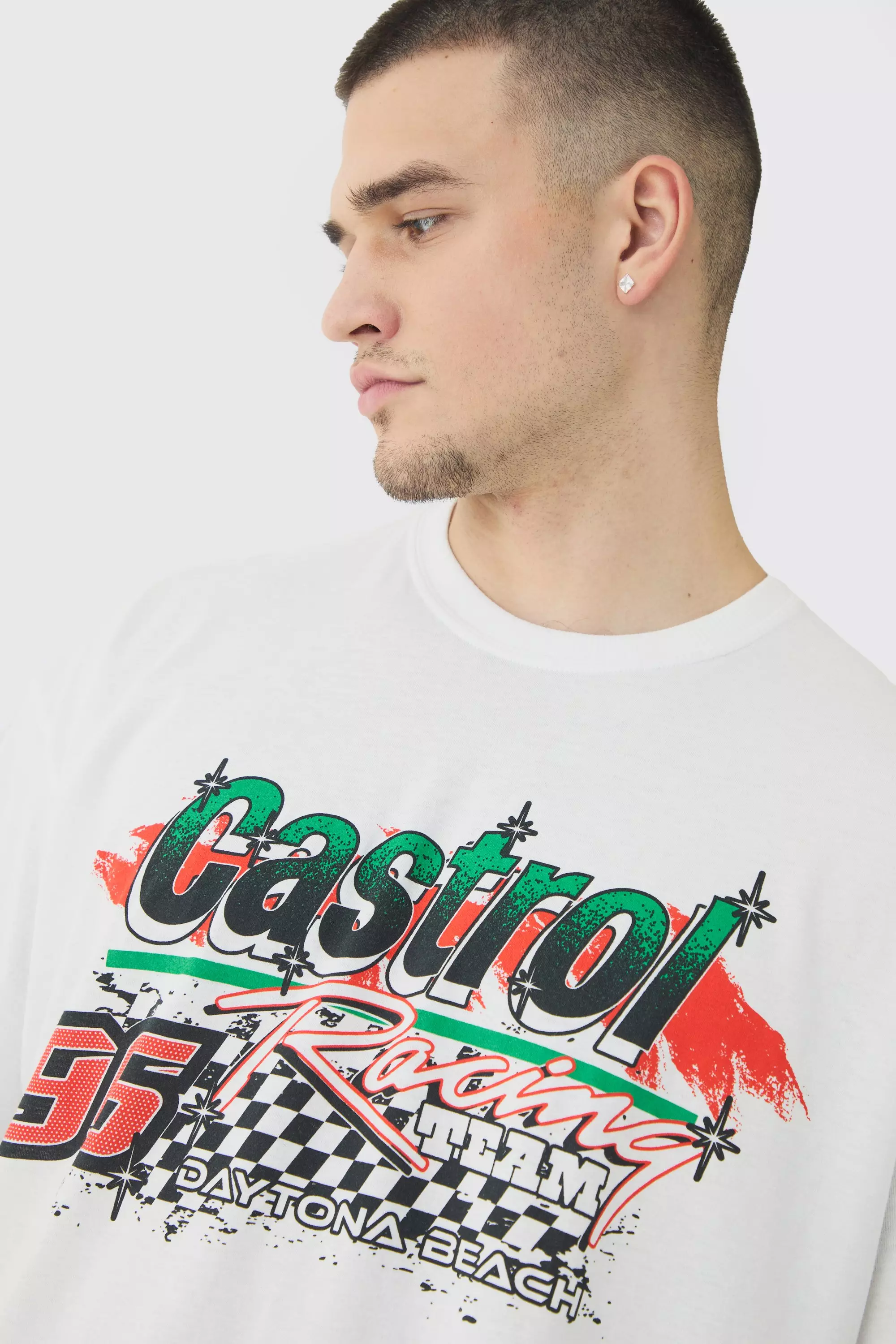 White Tall Oversized Castrol GTX License Print T-Shirt alternative image