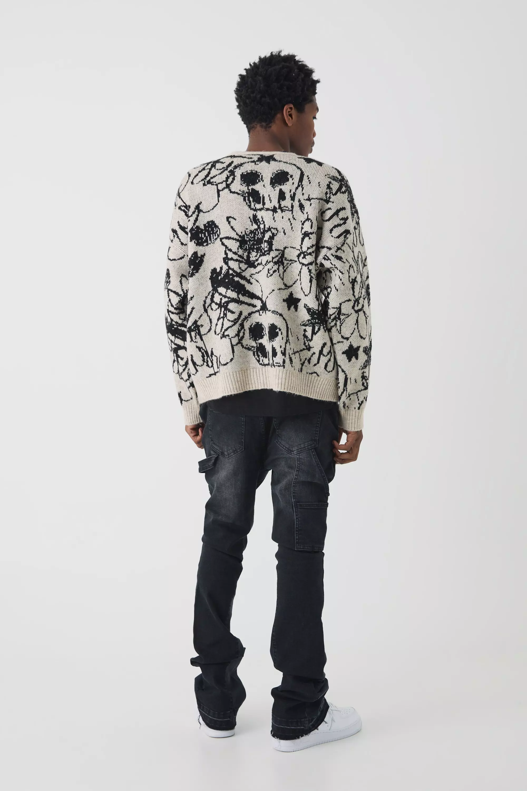 Skinny Flared Stacked Carpenter Gusset Jeans | boohooMAN