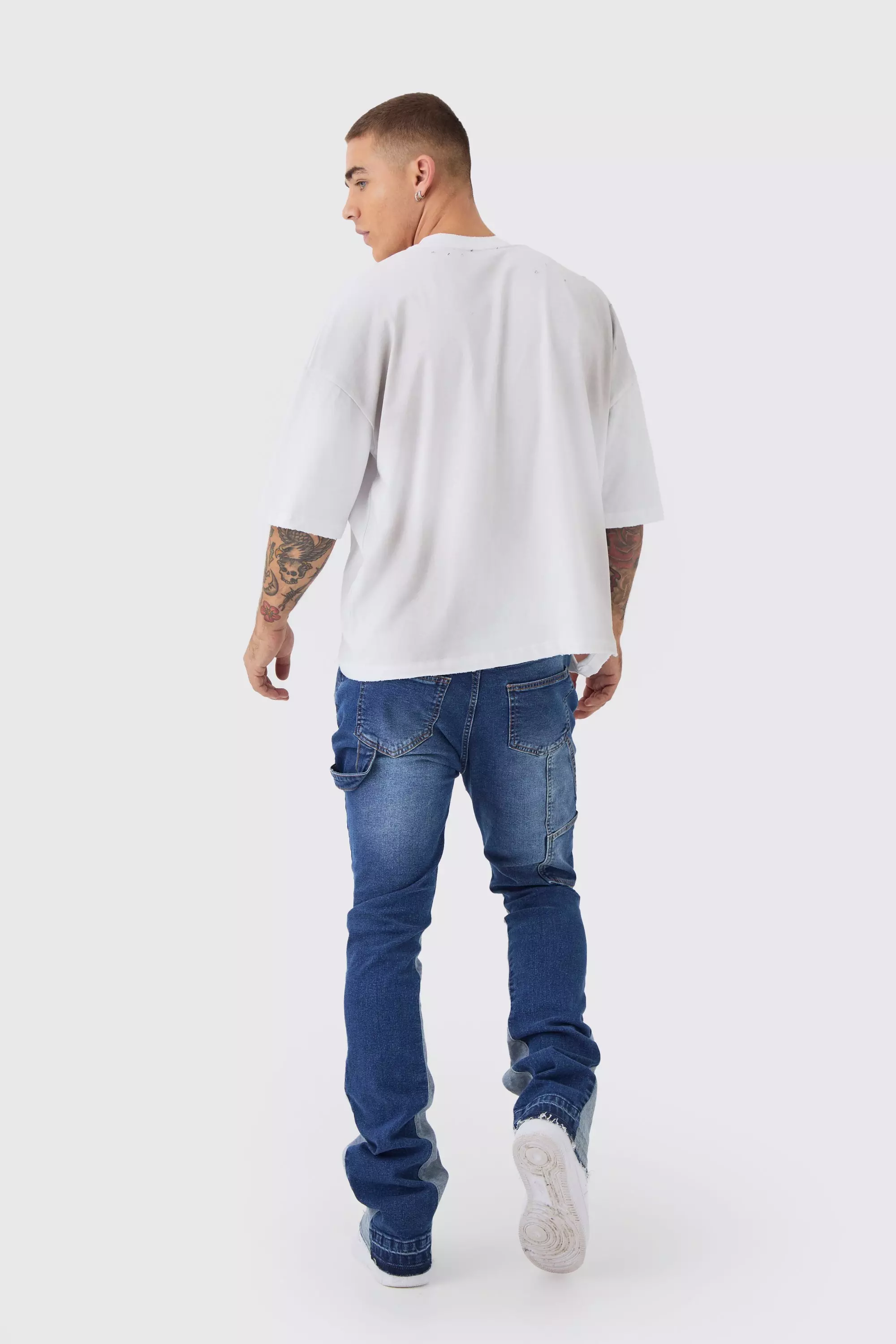 Skinny Flared Stacked Carpenter Gusset Jeans | boohooMAN USA