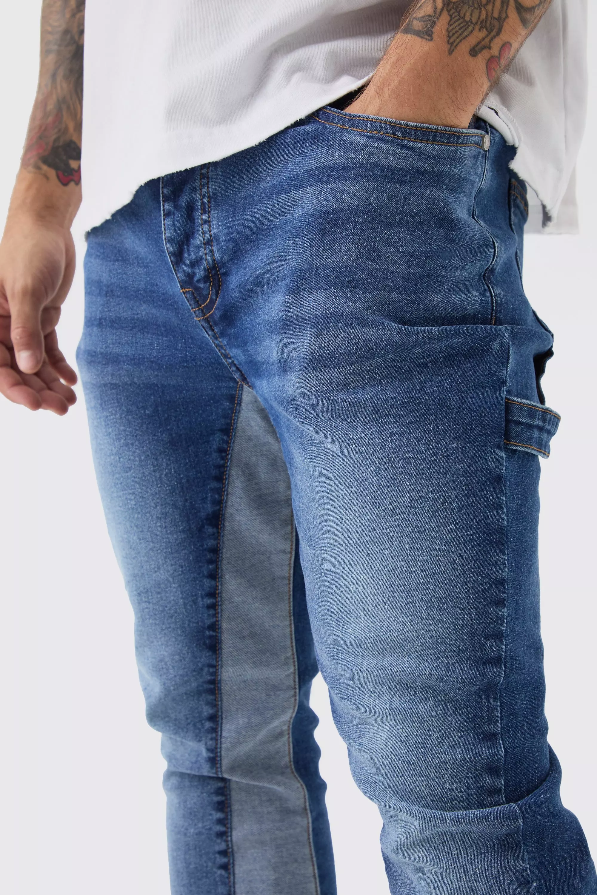Jean flare skinny à soufflet charpentier, Blue autre image