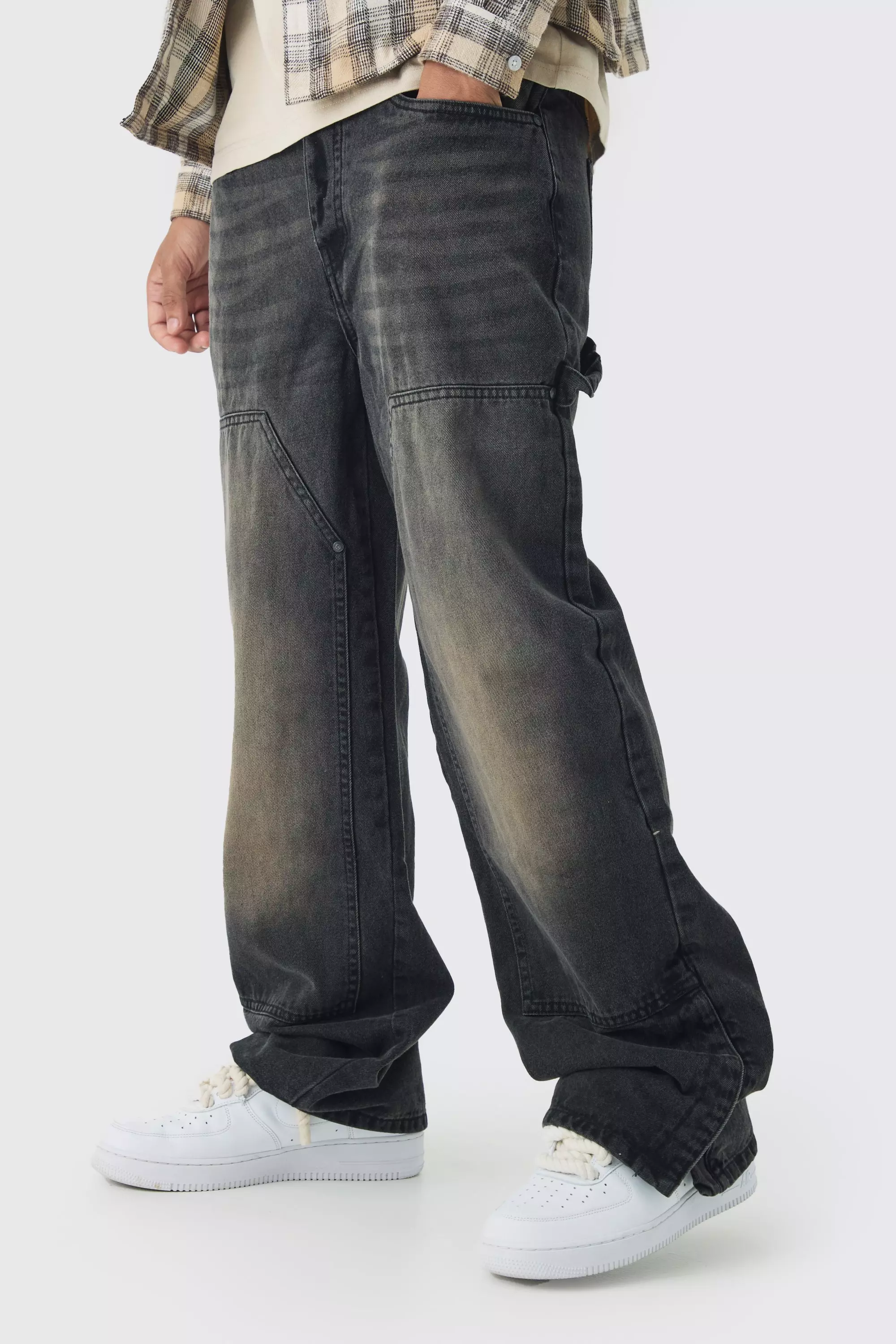 Brown Relaxed Fit Carpenter Jeans With Split Hem