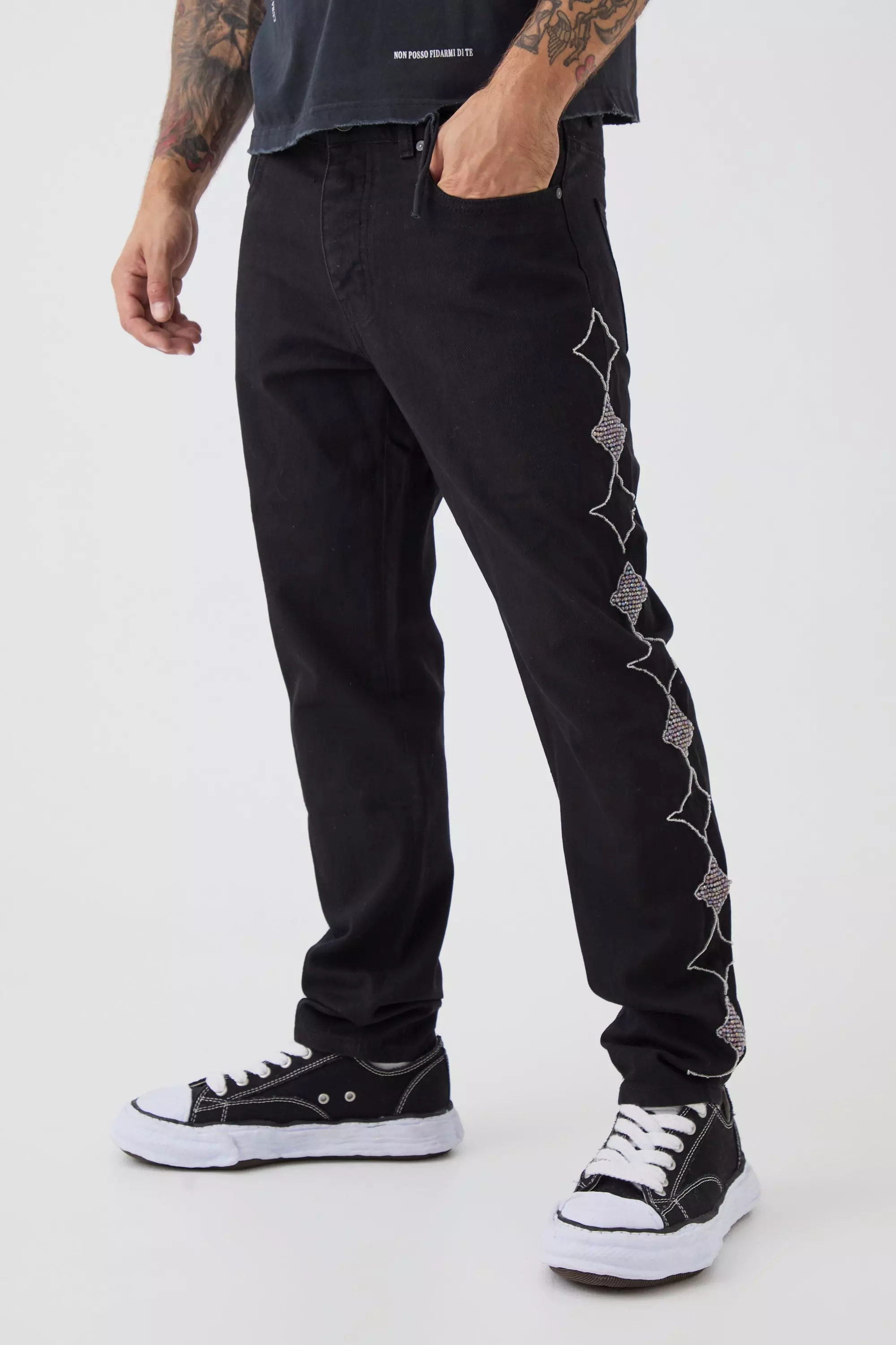 Black Slim Rigid Star Embellished Jeans alternative image
