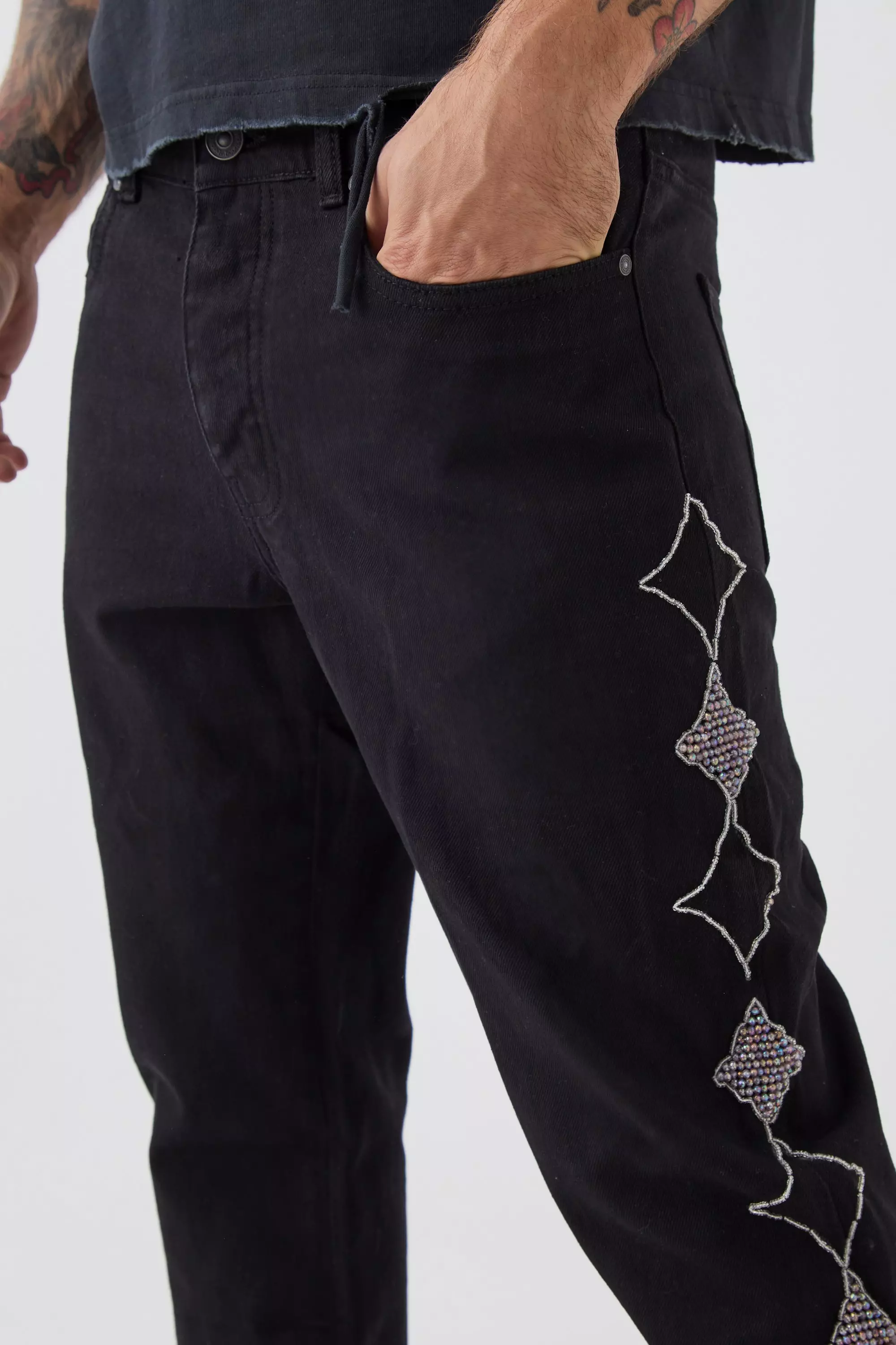 Black Slim Rigid Star Embellished Jeans alternative image