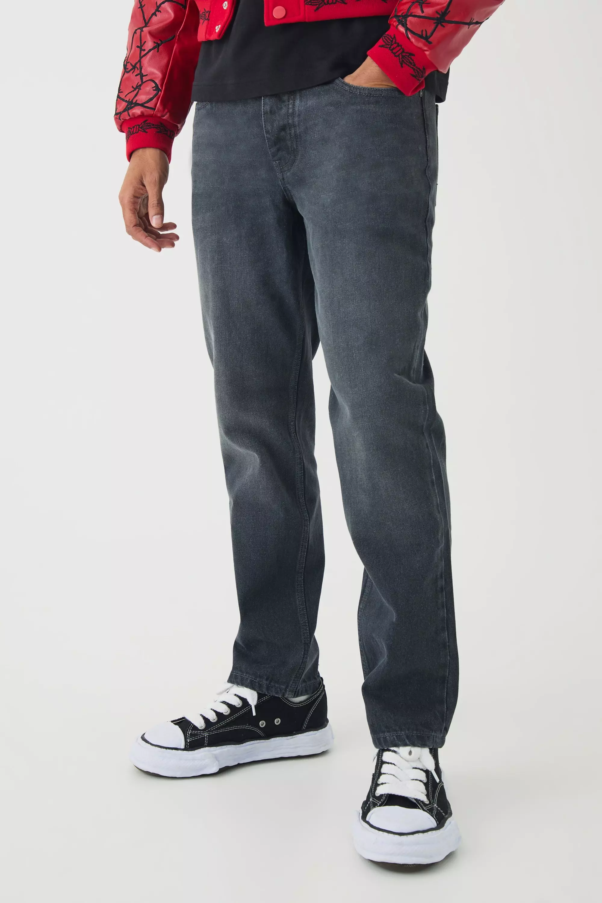 Jeans Dritti Incrociati Con Strass, Charcoal immagine alternativa