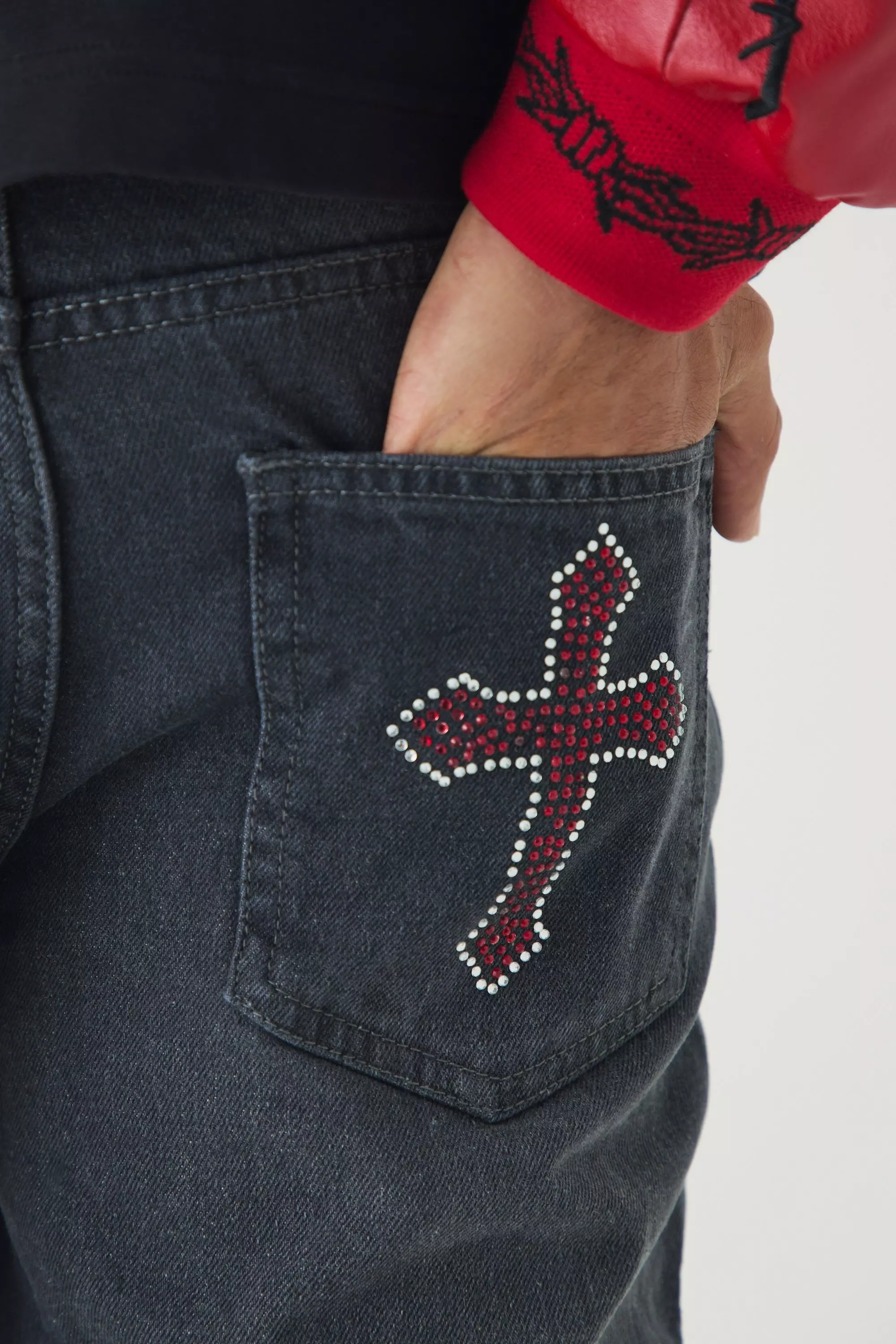 Charcoal Straight Leg Rhinestone Cross Jeans alternative image