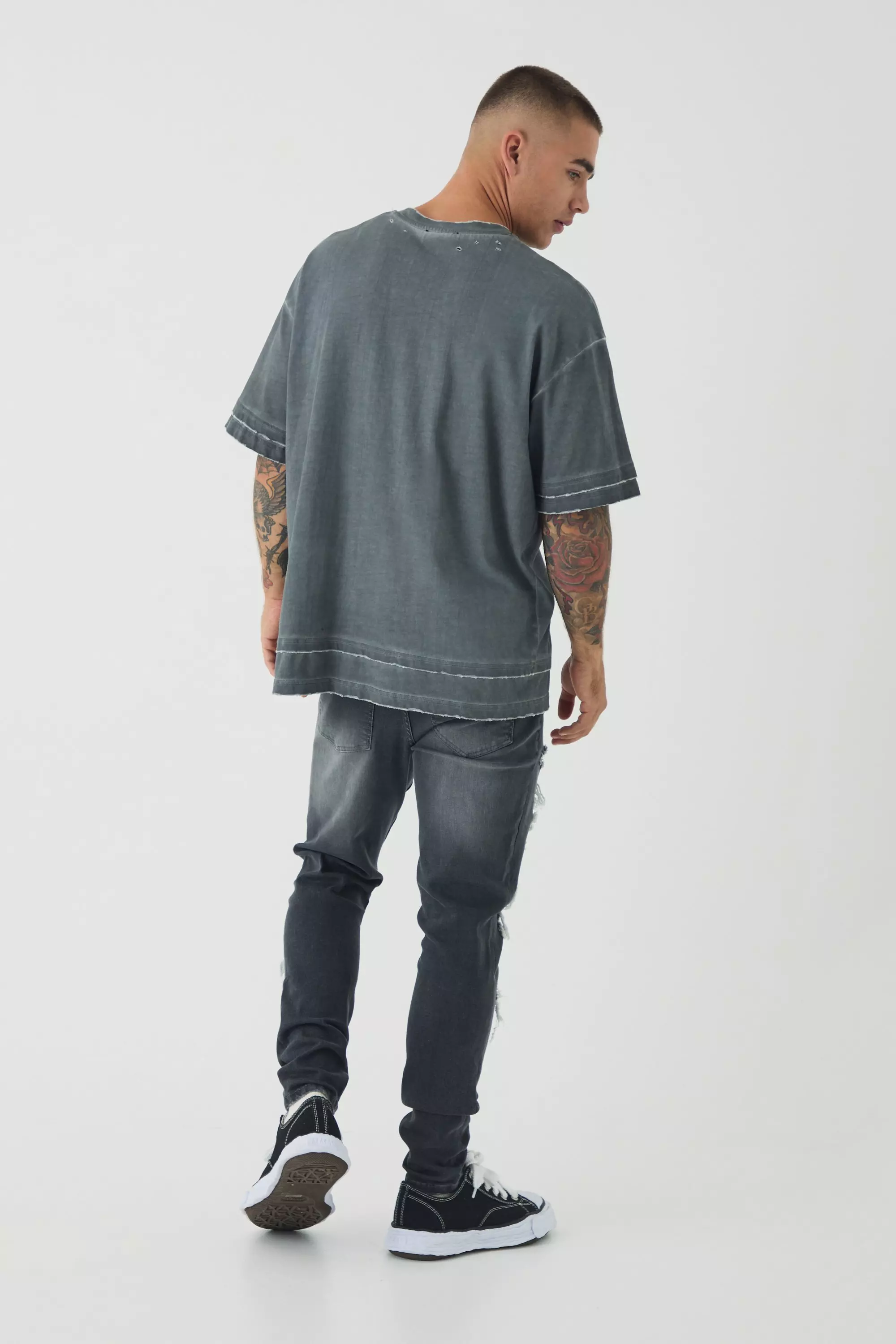Mid grey Skinny Stretch Ripped Chain Jeans alternative image