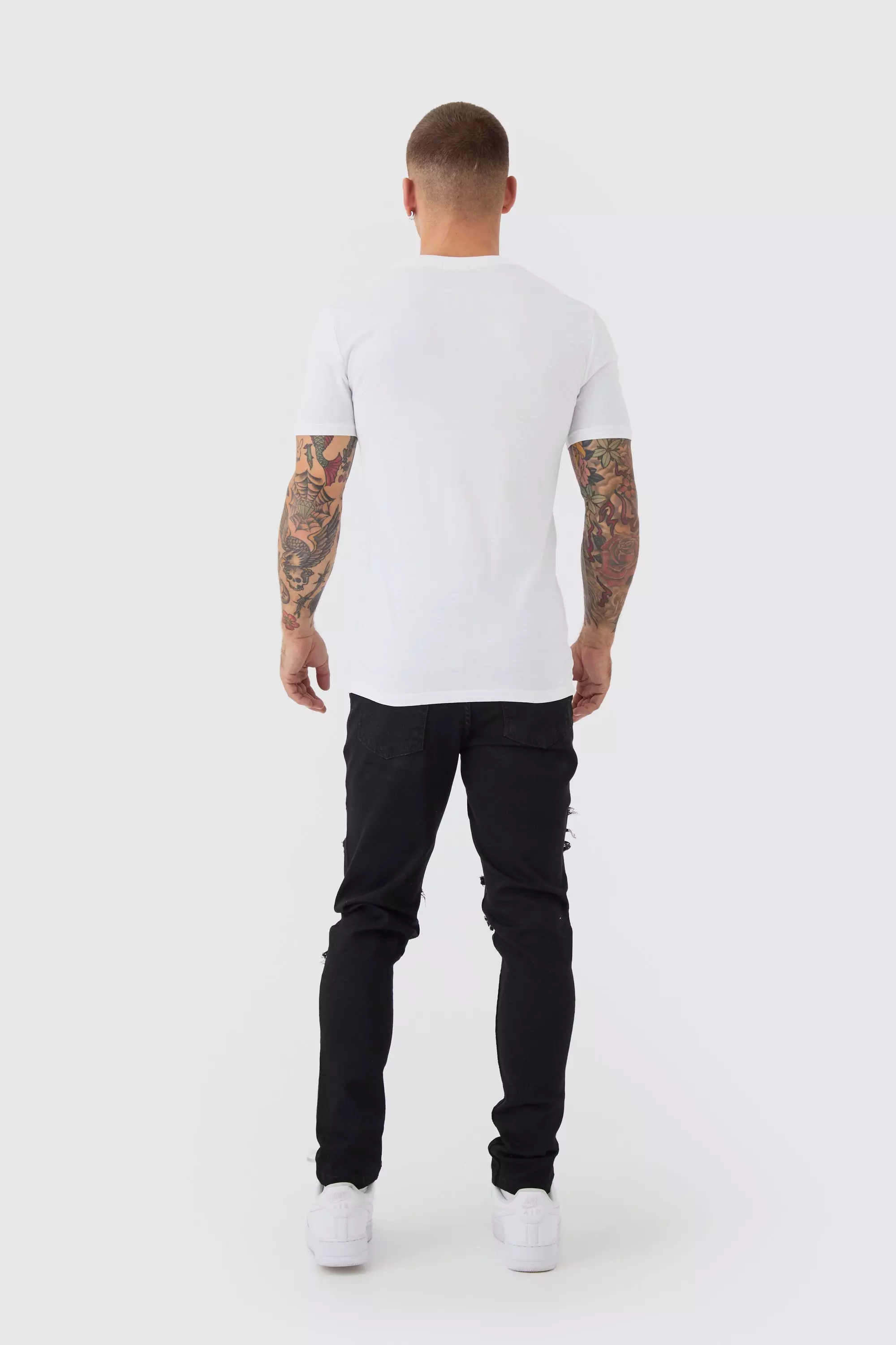 Jeans Skinny Fit In Stretch Con Strappi A Catena, Black immagine alternativa