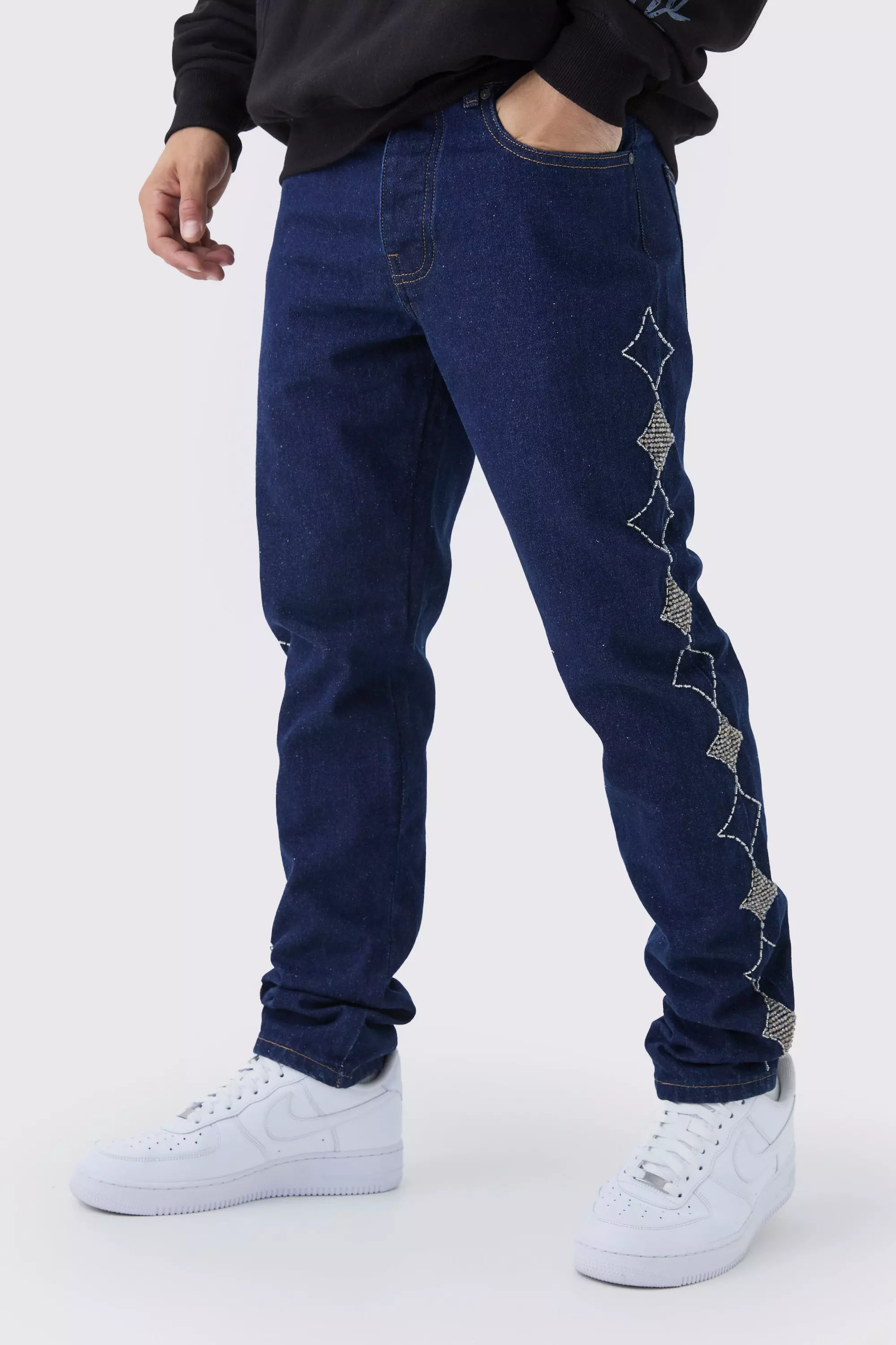 Indigo Slim Rigid Star Embellished Jeans alternative image
