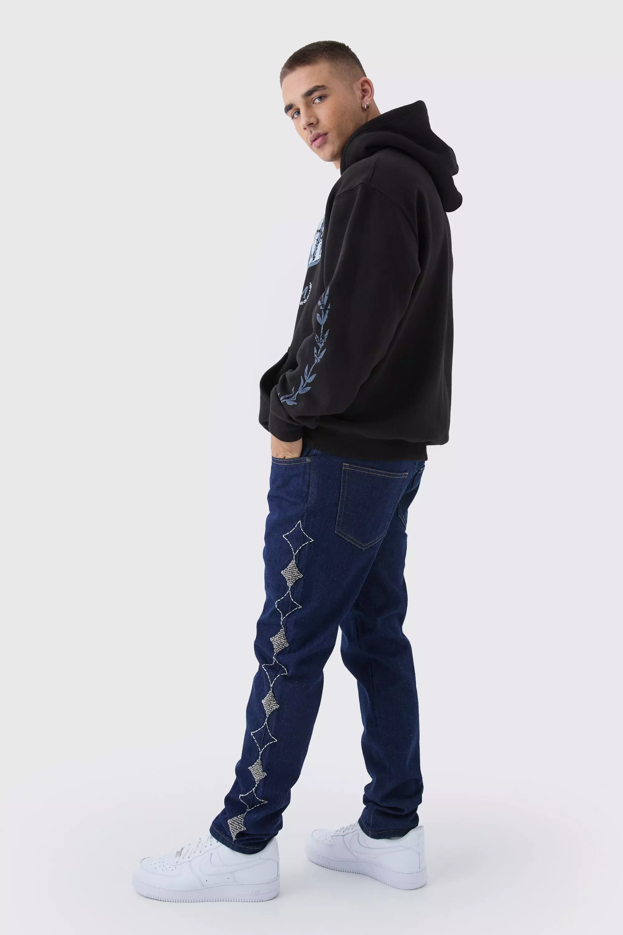 Indigo Slim Rigid Star Embellished Jeans alternative image