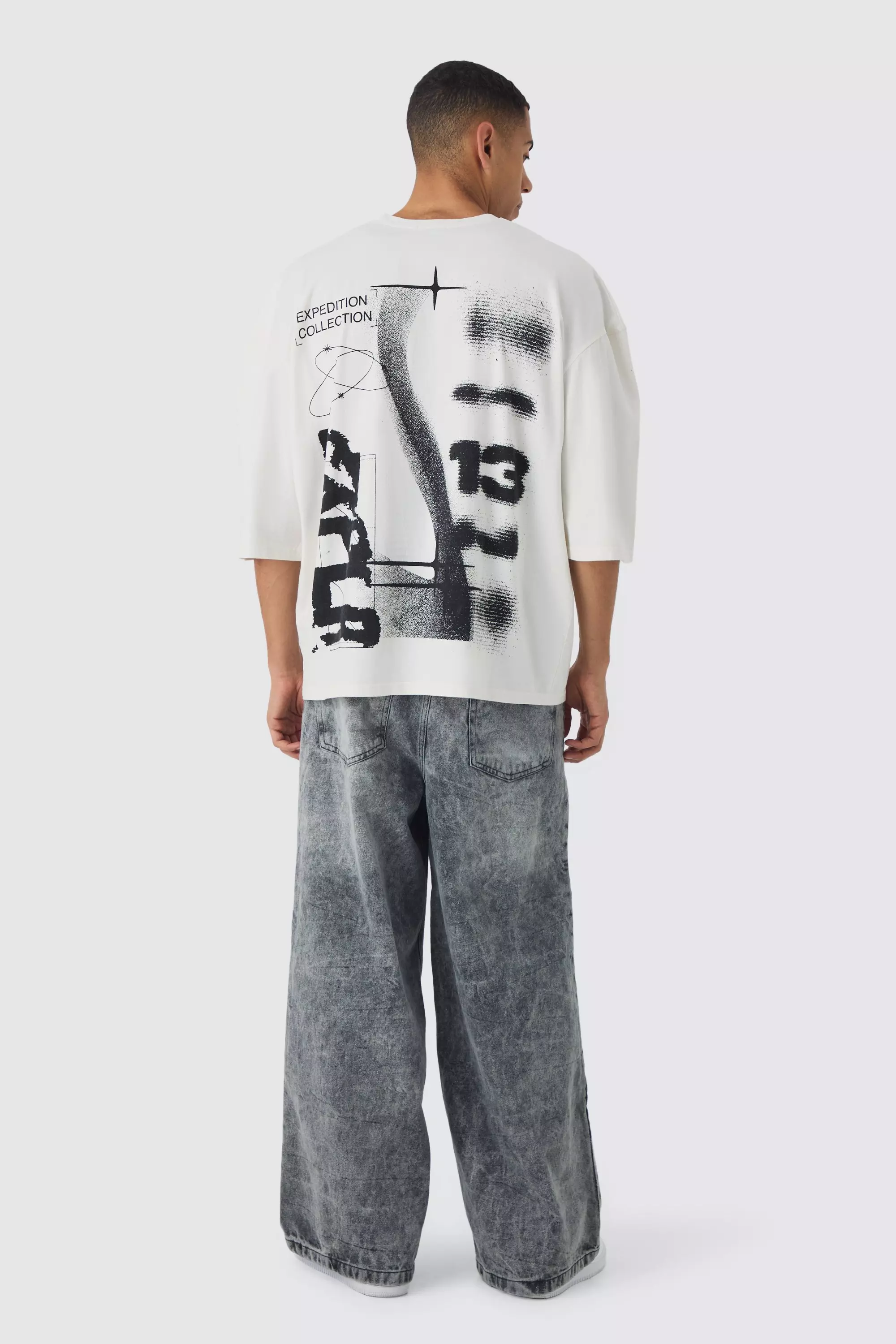 Extremes Oversize T-Shirt mit Spray Waschung, Ice grey alternatives Bild