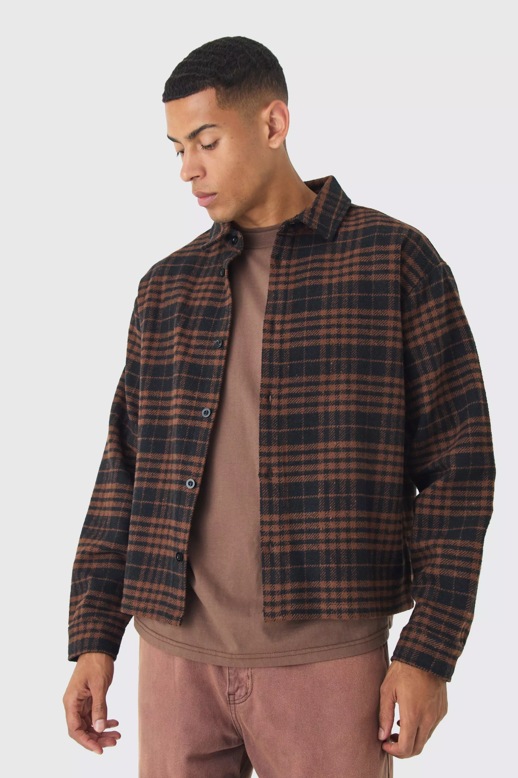 Regular Fit Boucle Overshirt Brown