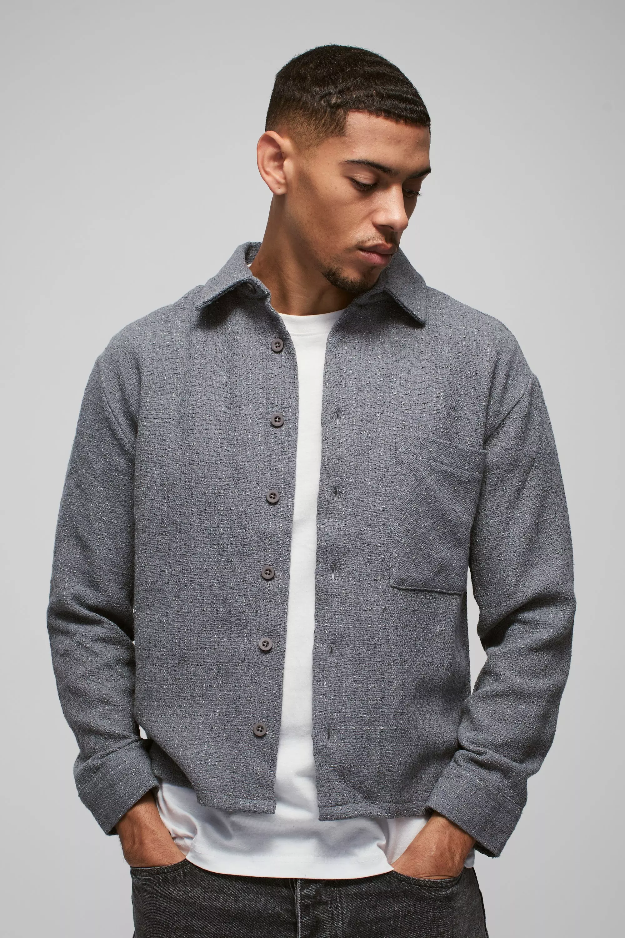 Charcoal Bouclé Regular Fit Overhemd alternatieve afbeelding