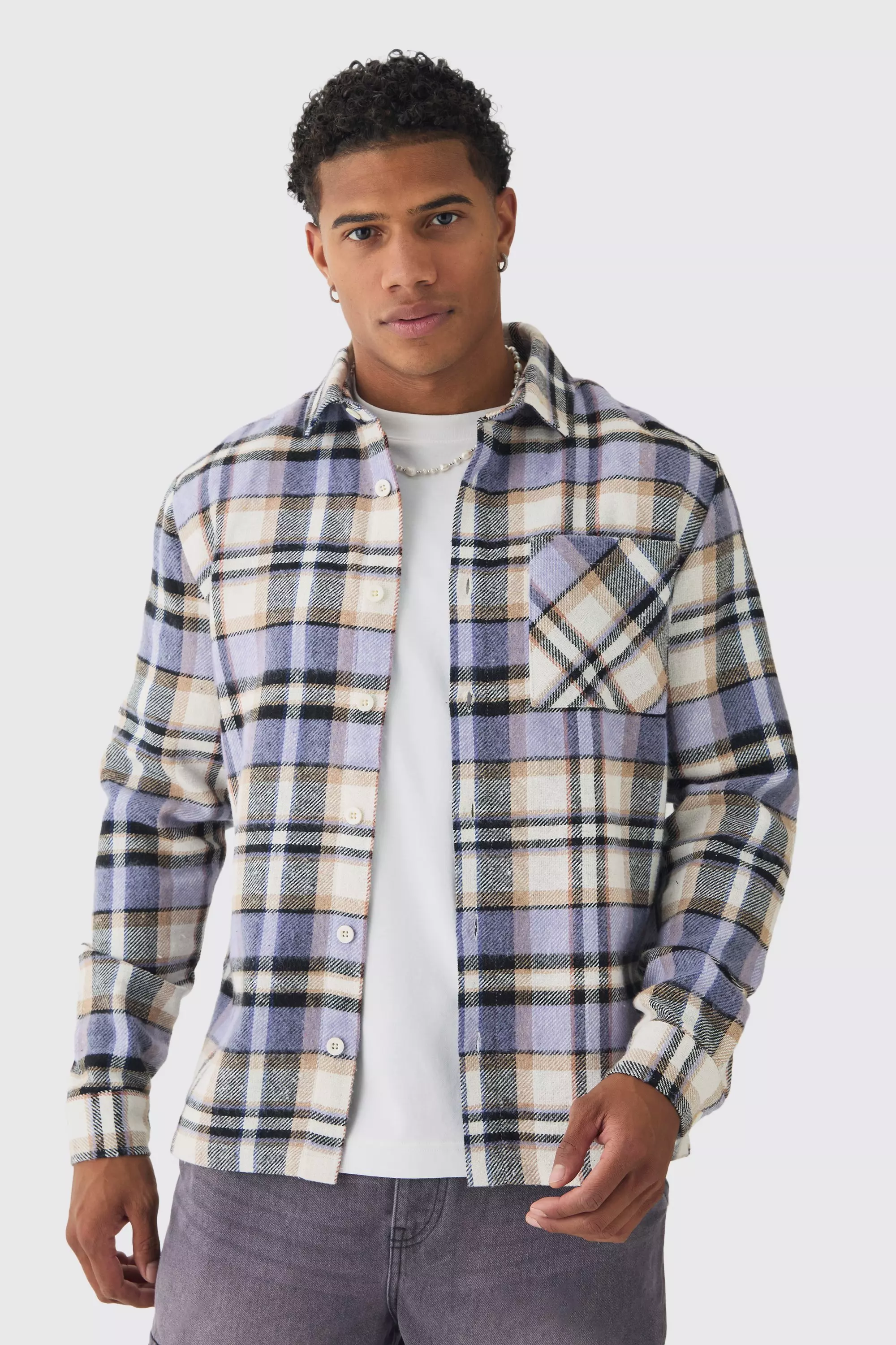 Lilac Purple Regular Fit Plaid Shirt