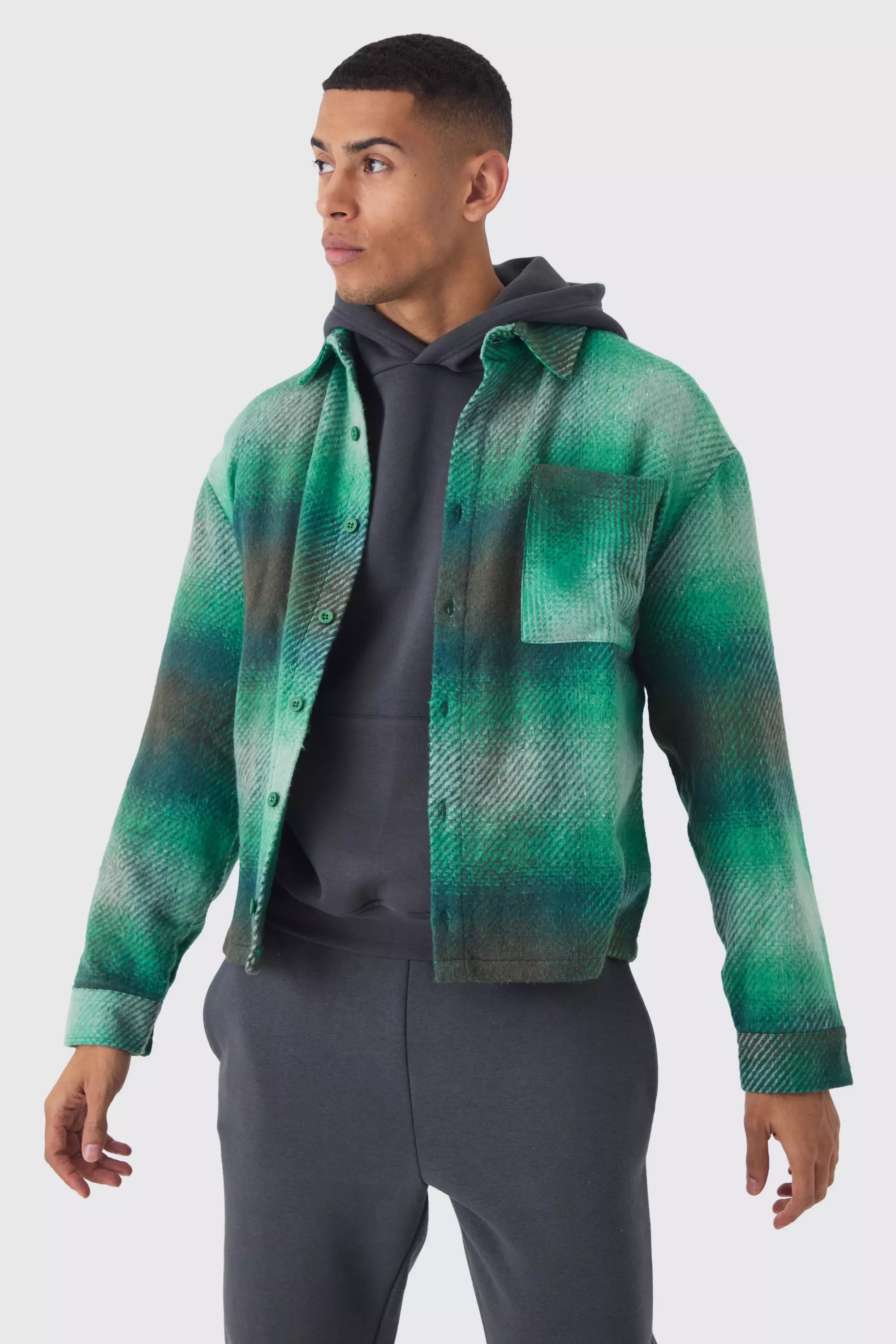 Green Regular Fit Brushed Check Overshirt alternative image