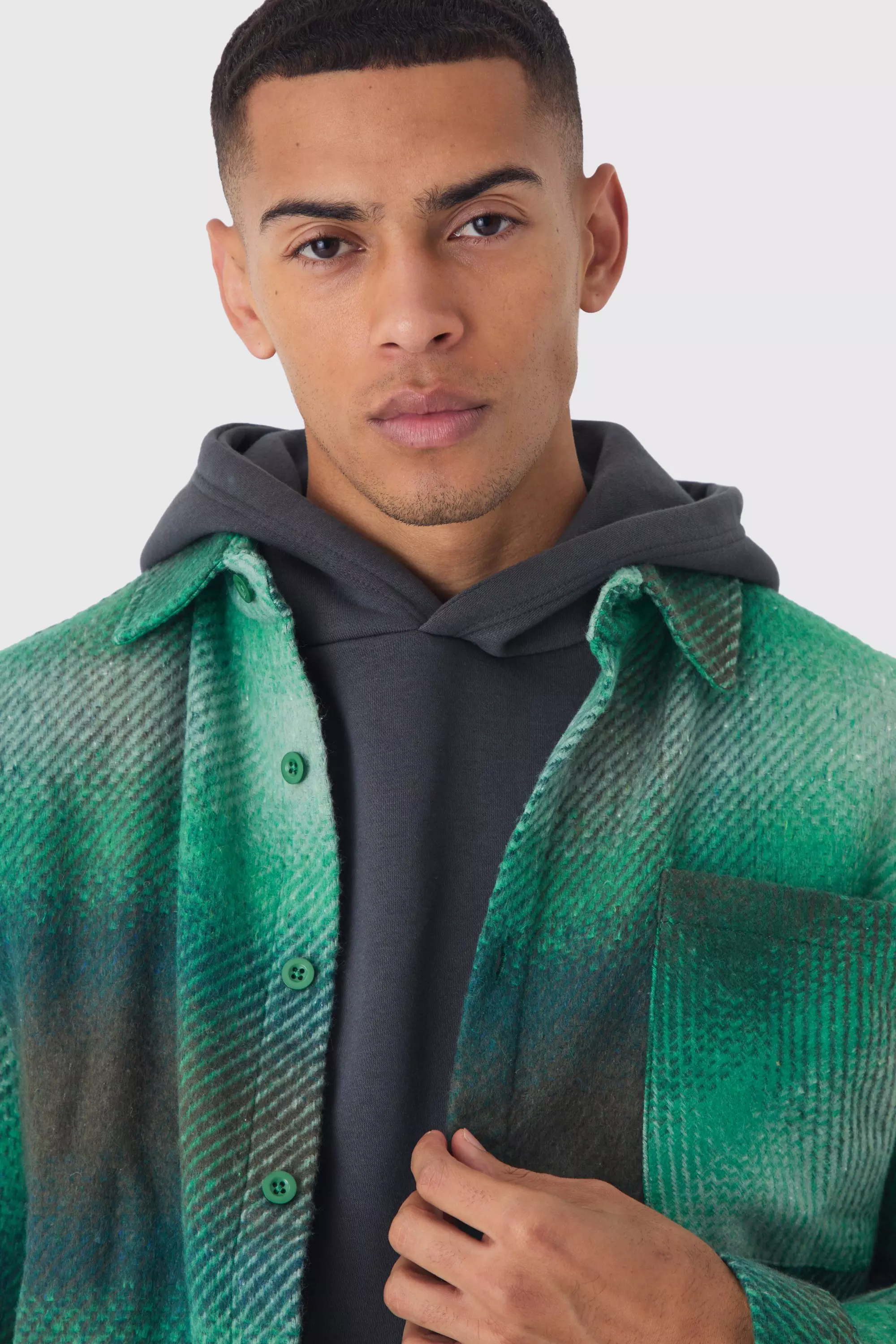 Green Regular Fit Brushed Check Overshirt alternative image